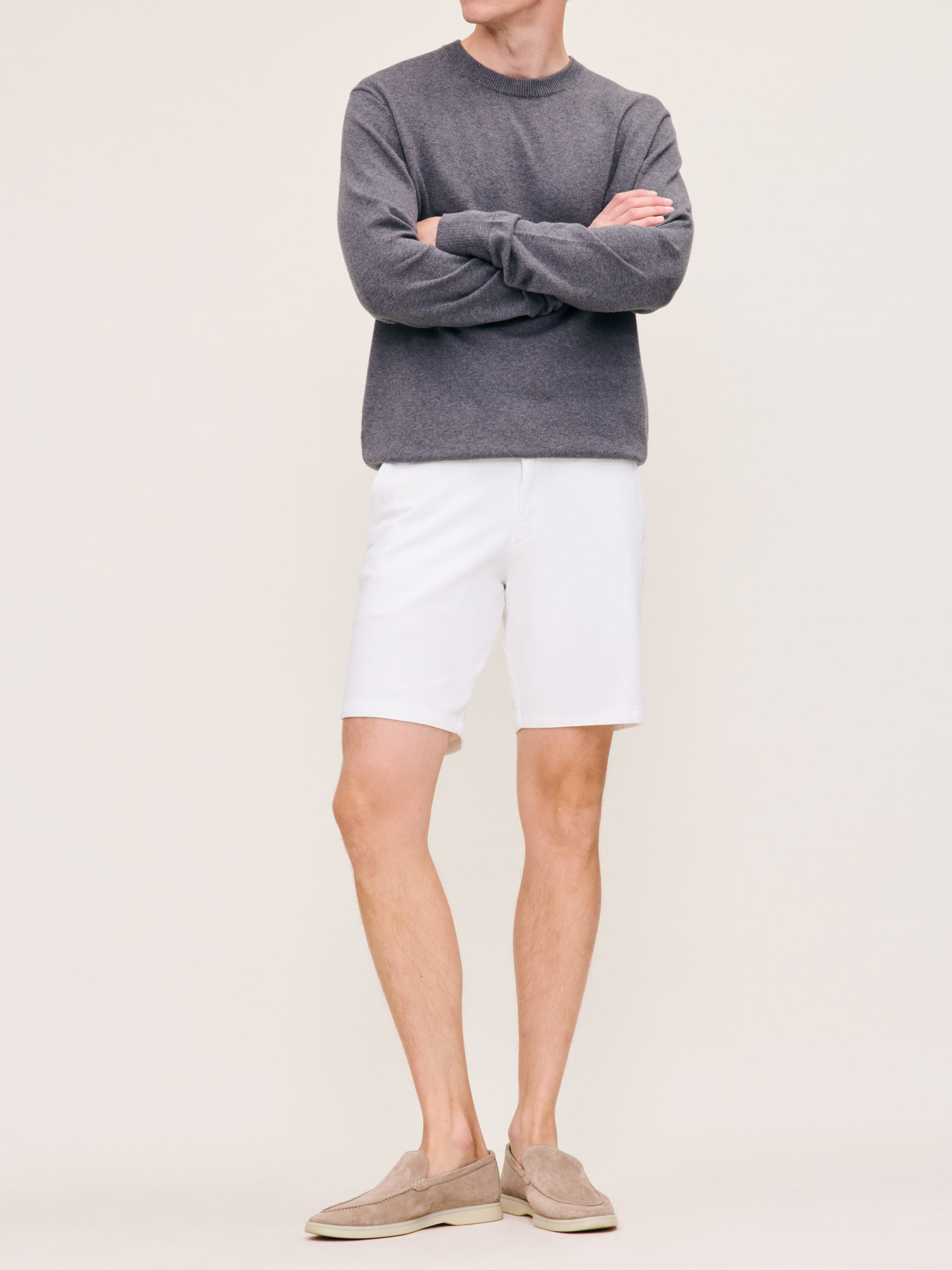 Men's Grey Crewneck Sweater and White Shorts