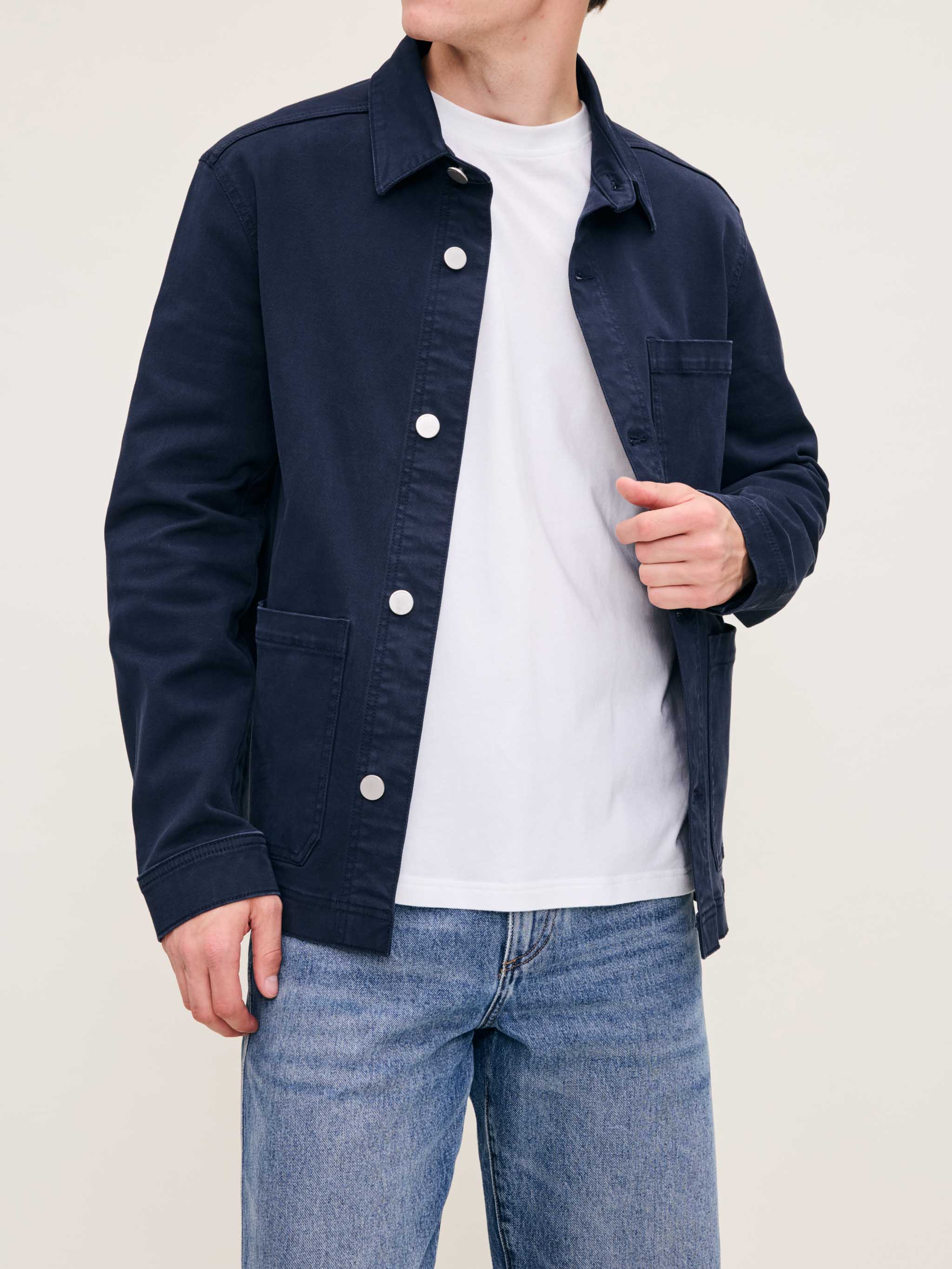 Men's Dark Blue Twill Shirt Jacket