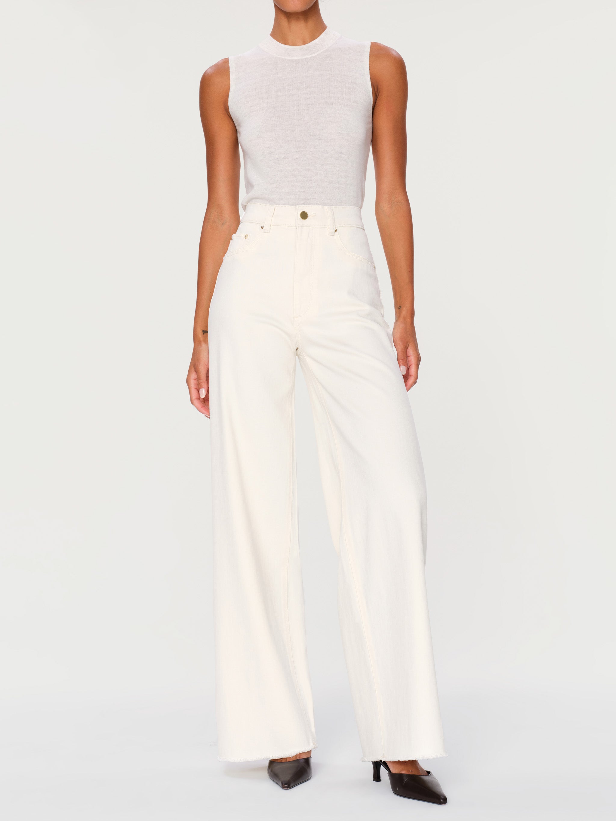women's wide leg white jean