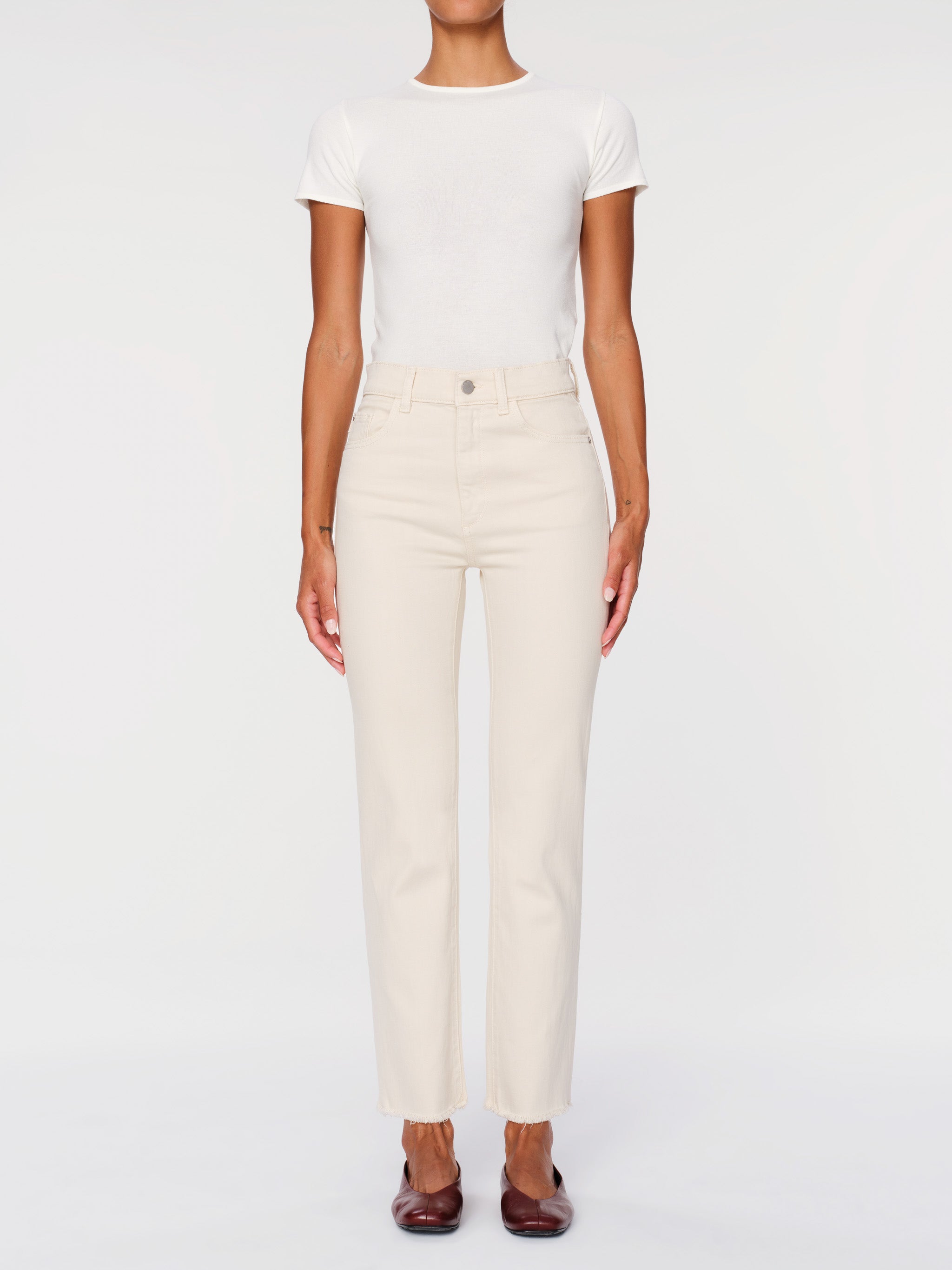 women's straight white jean
