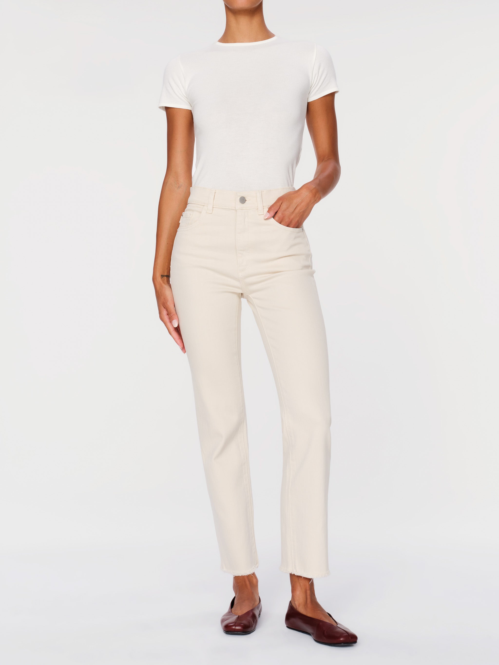 women's straight white jean