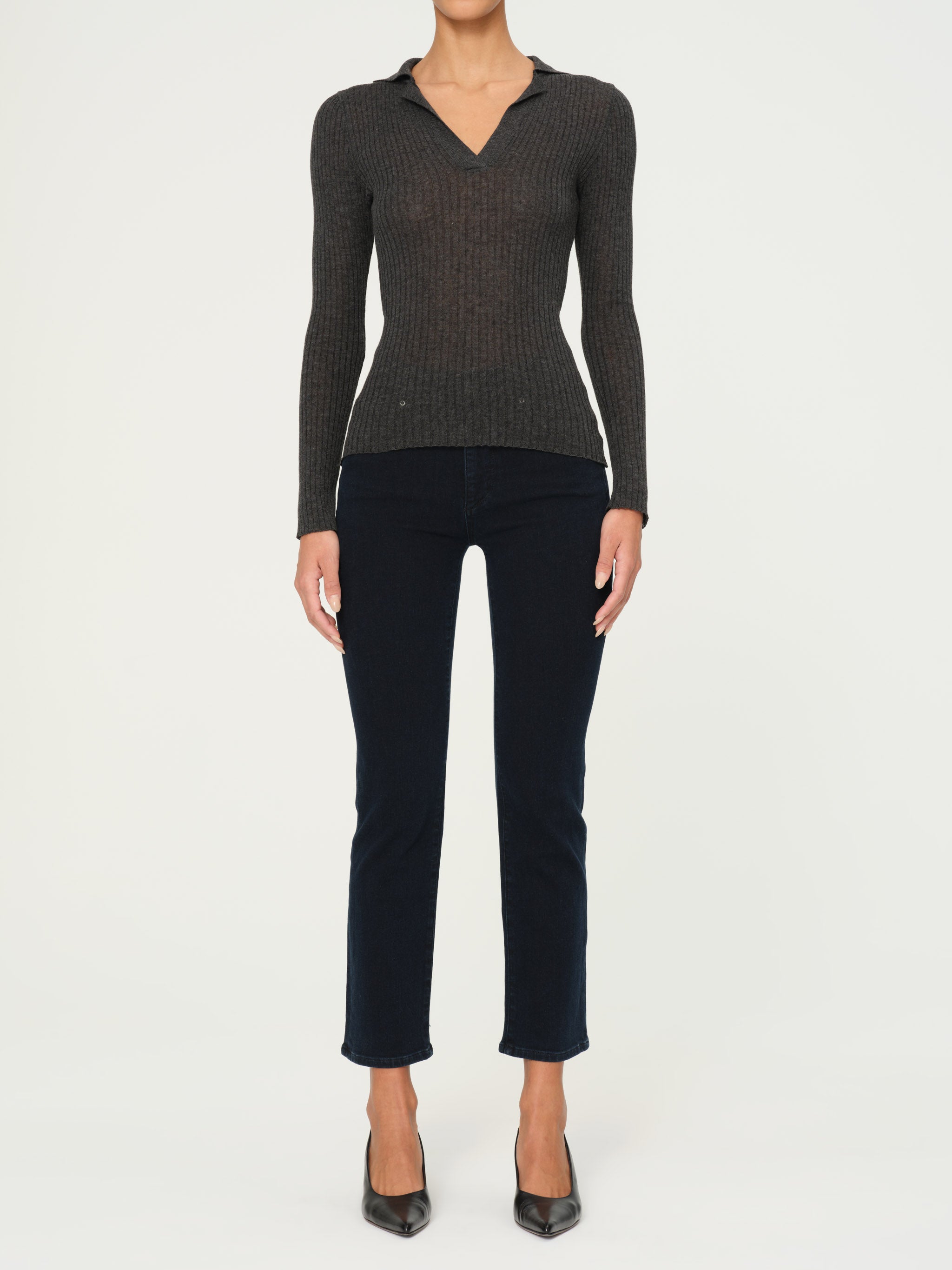 women's long sleeve grey top