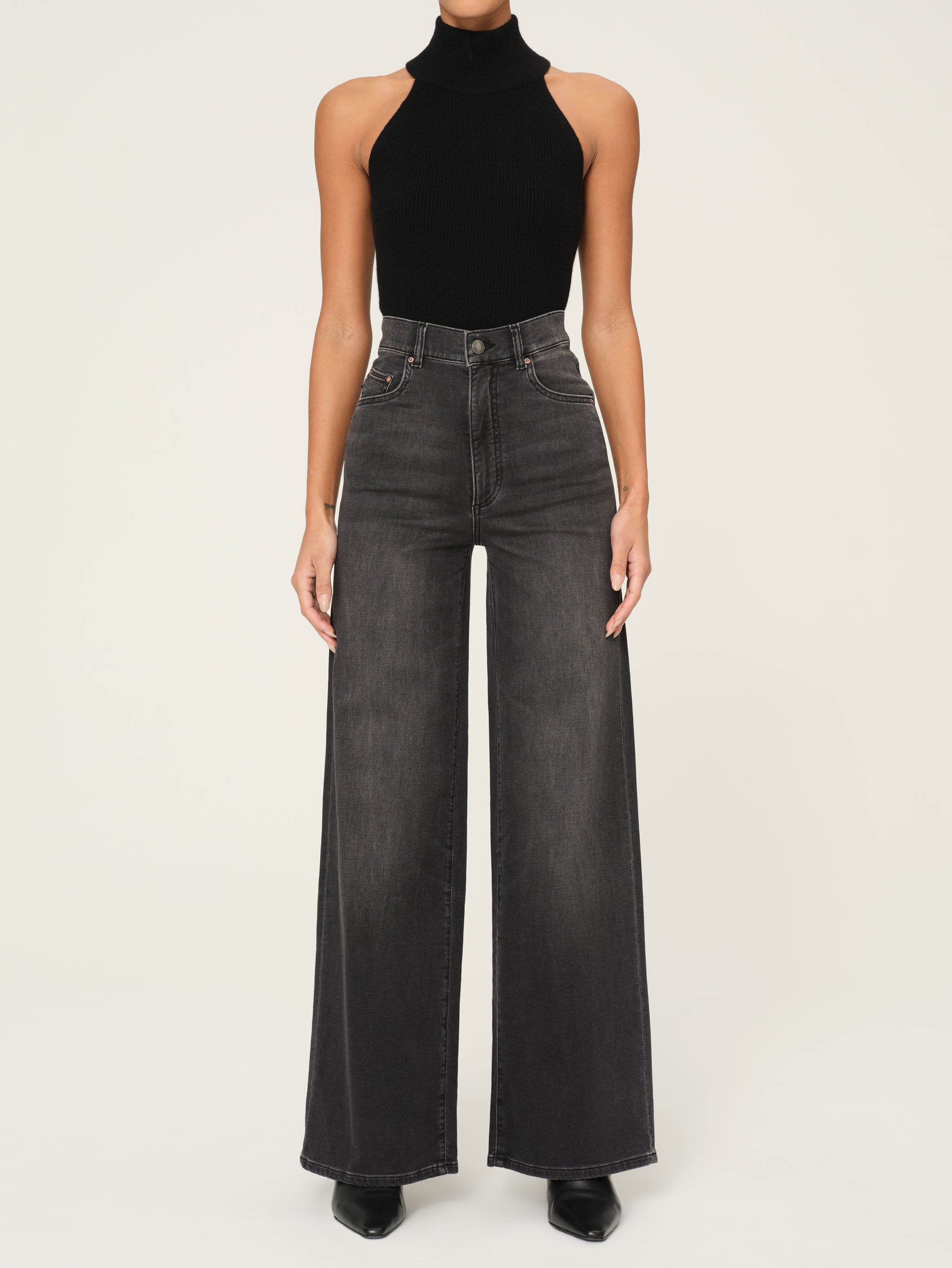 women's wide leg grey jean
