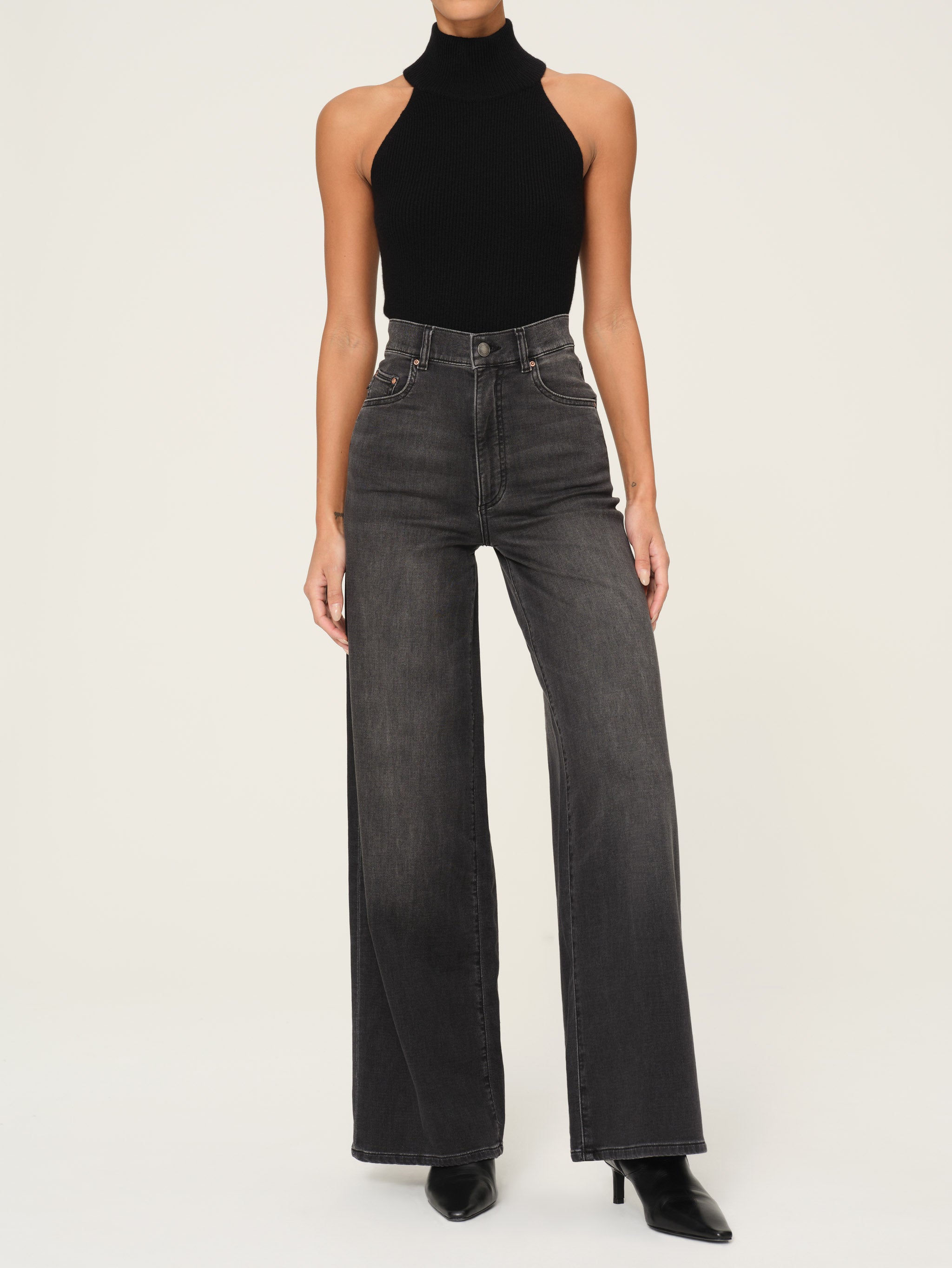 women's wide leg grey jean