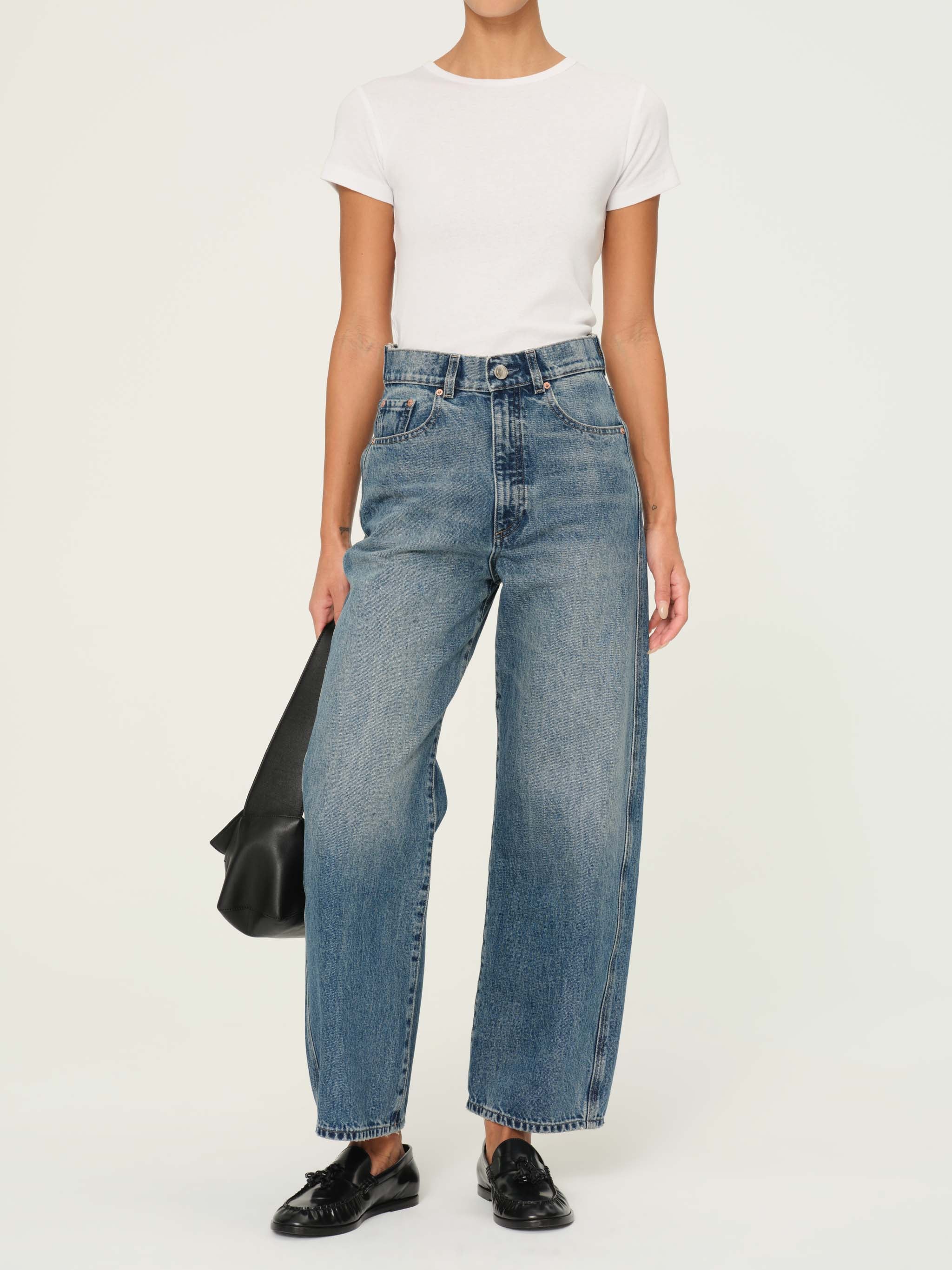 women's barrel blue jean
