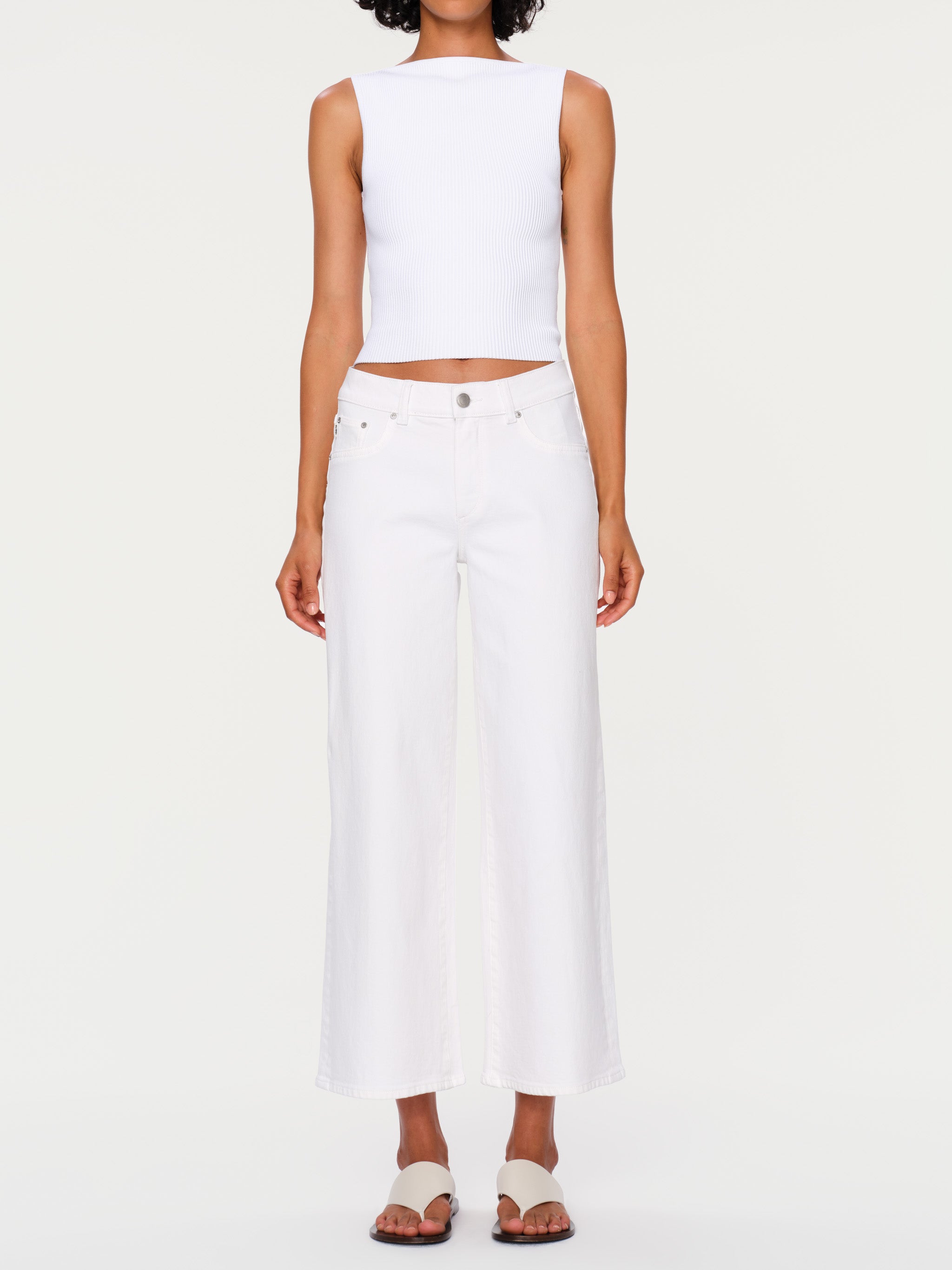 Women's Mid Rise WIde Leg White Jeans