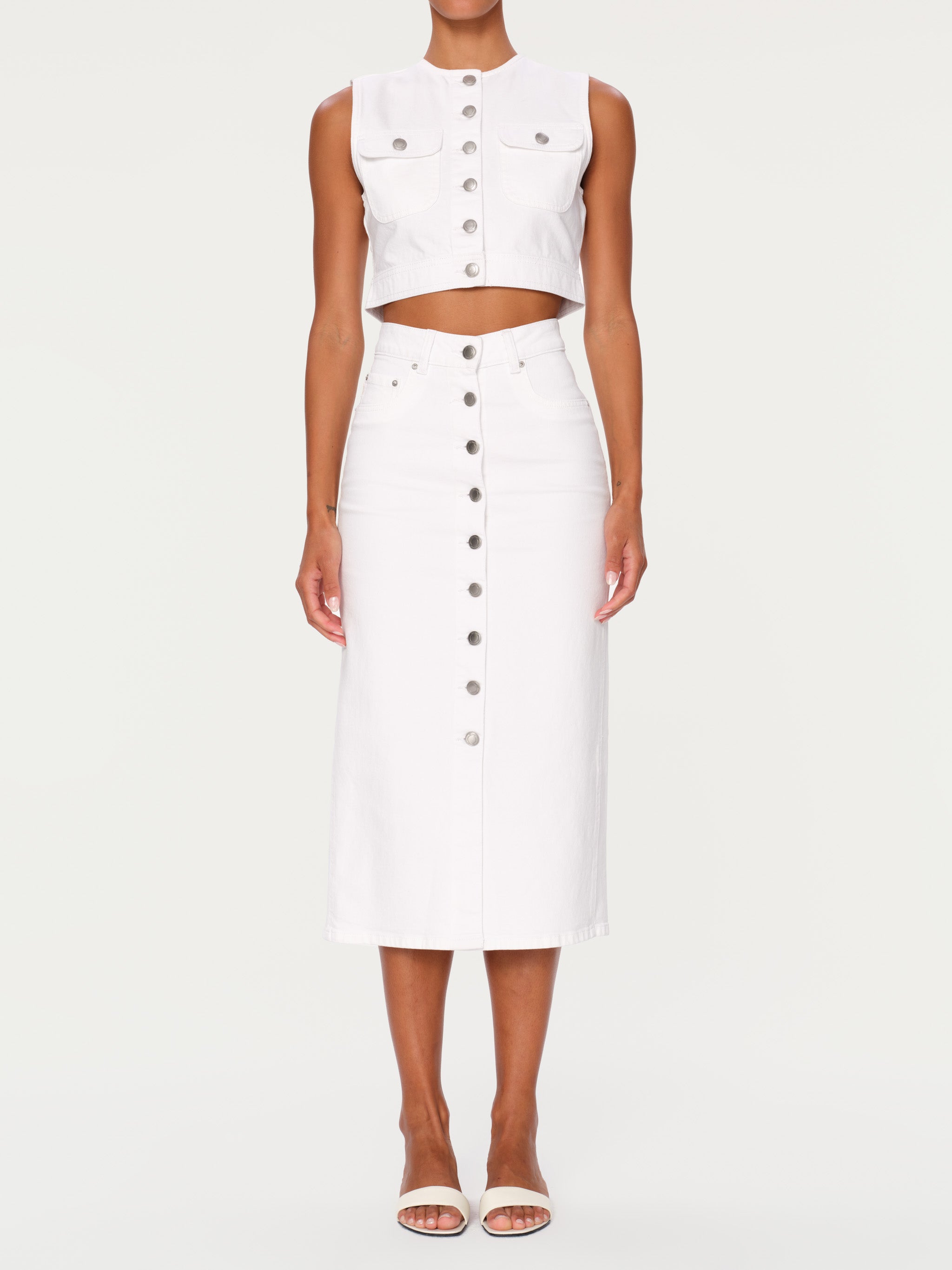 Women's Cropped White Denim Vest