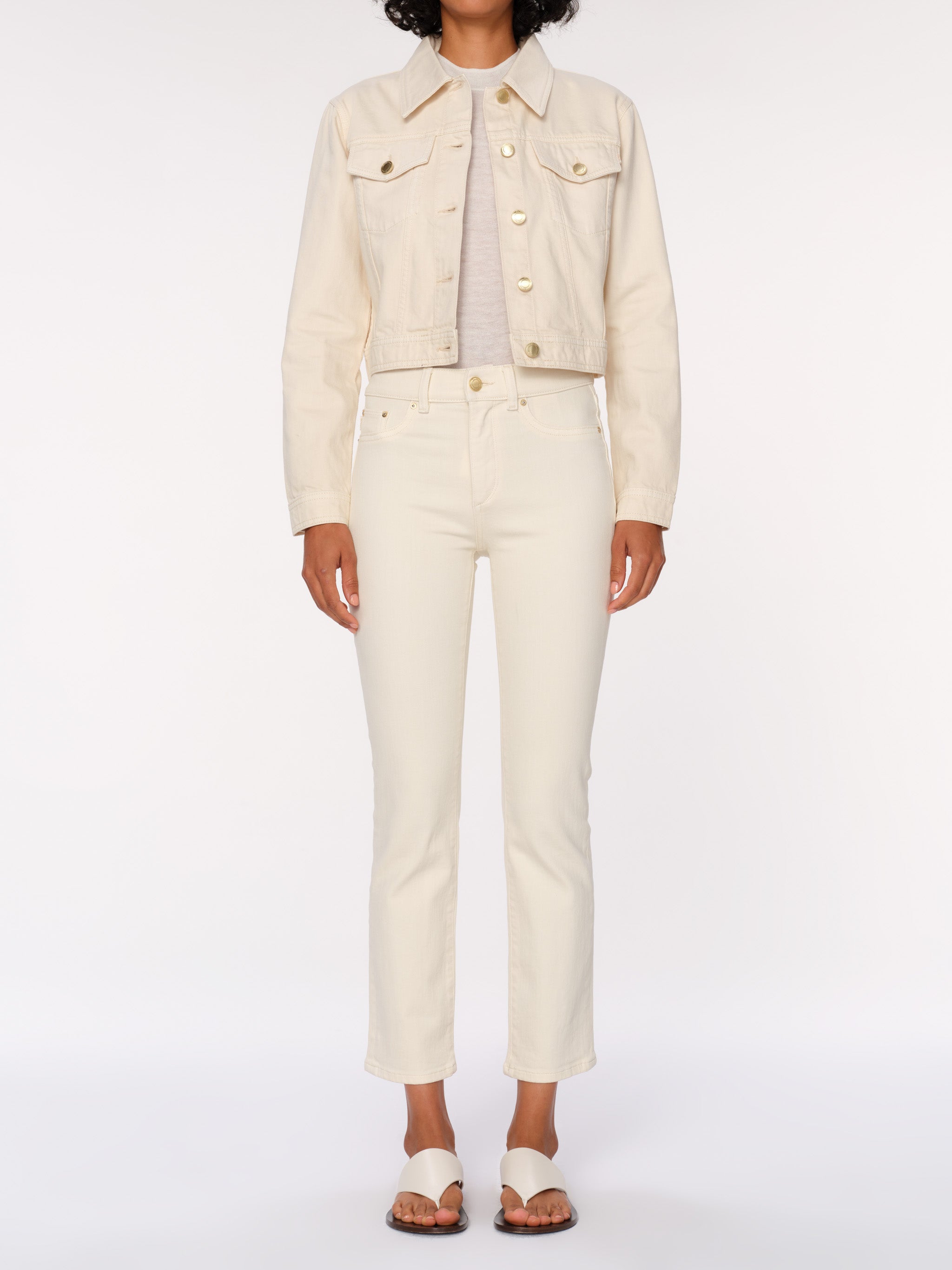 Women's Mid Rise Straight Leg Ecru Jeans