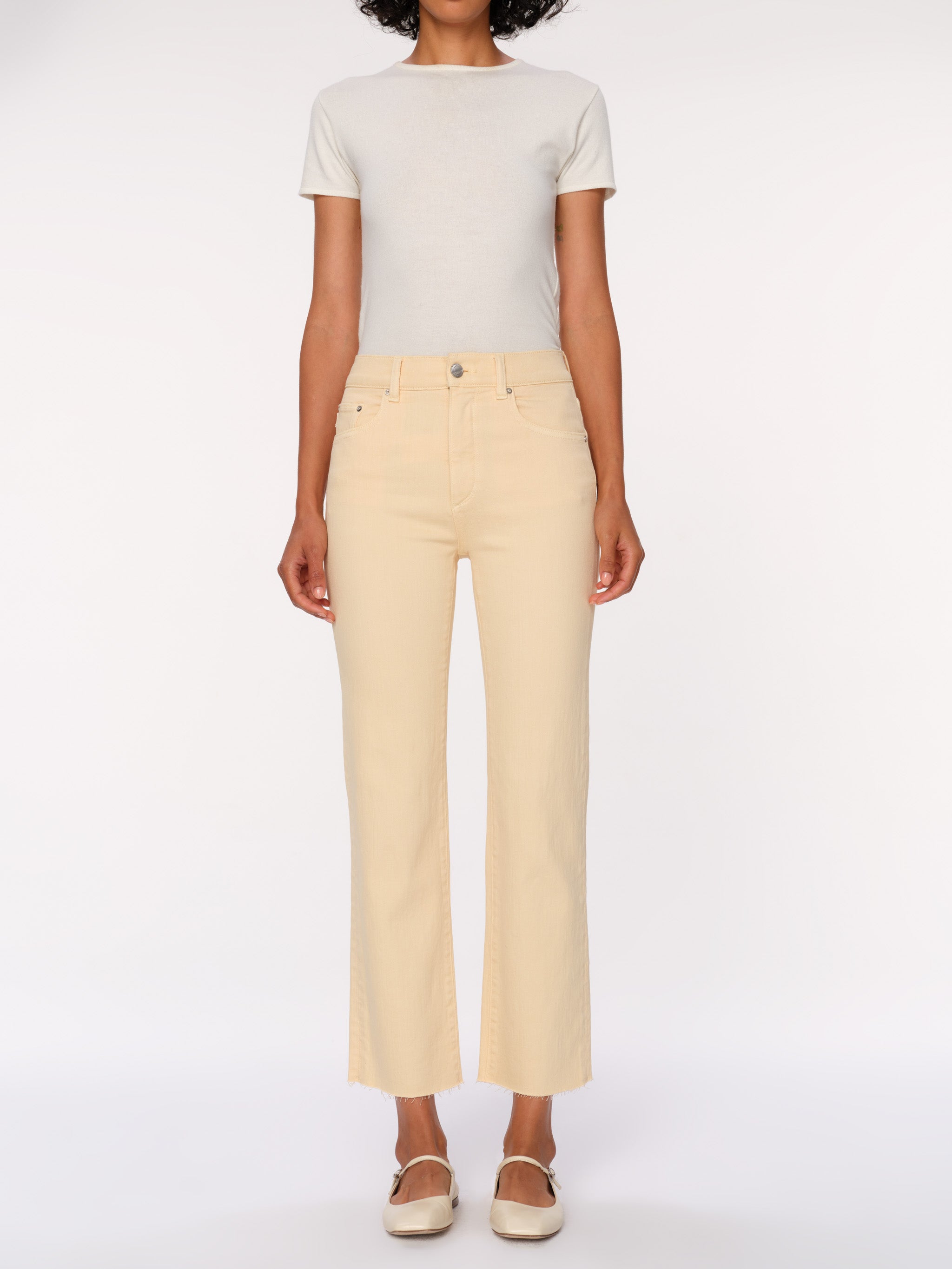 Women's High Rise Straight Leg Pale Yellow Jeans