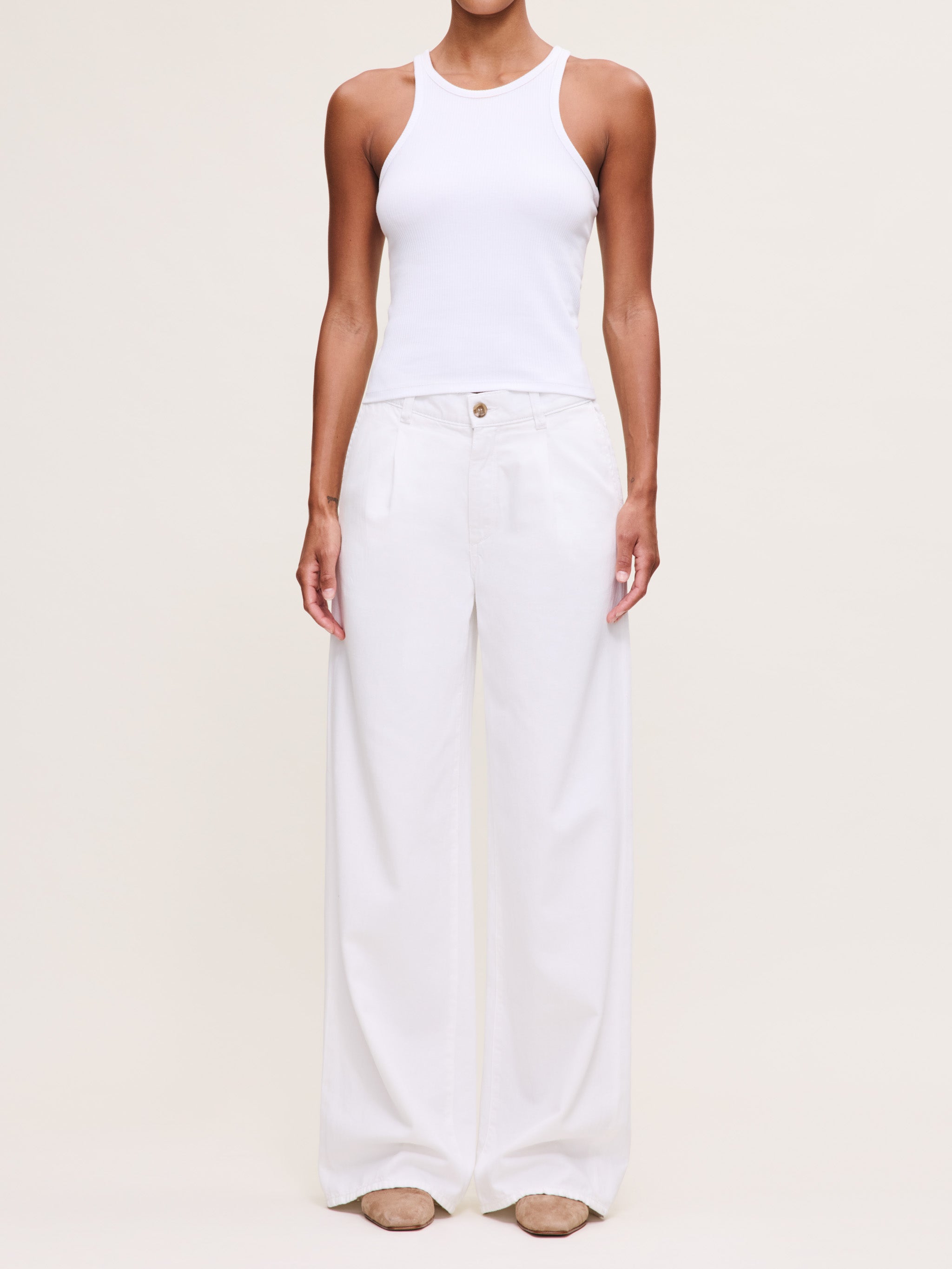 Women's Mid Rise Wide Leg White Jeans