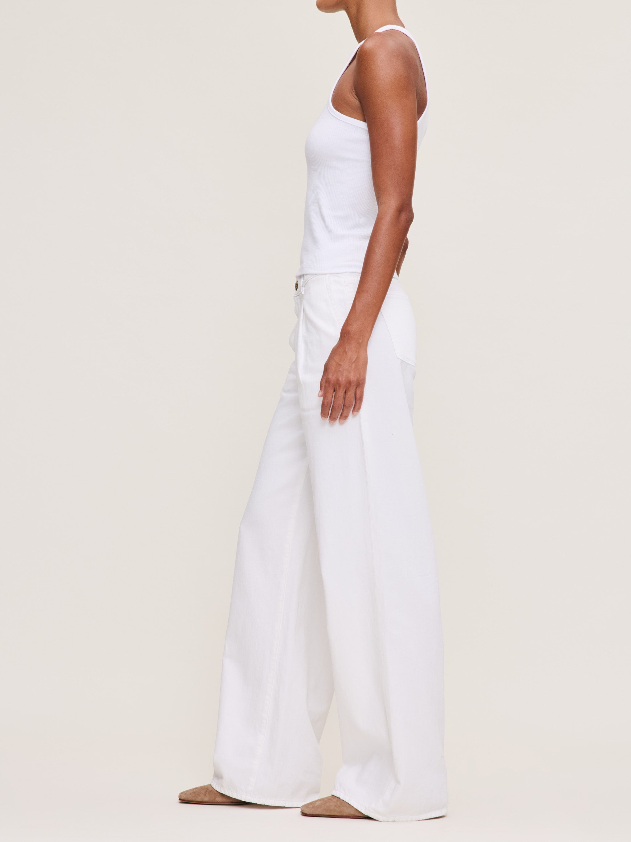 Women's Mid Rise Wide Leg White Jeans