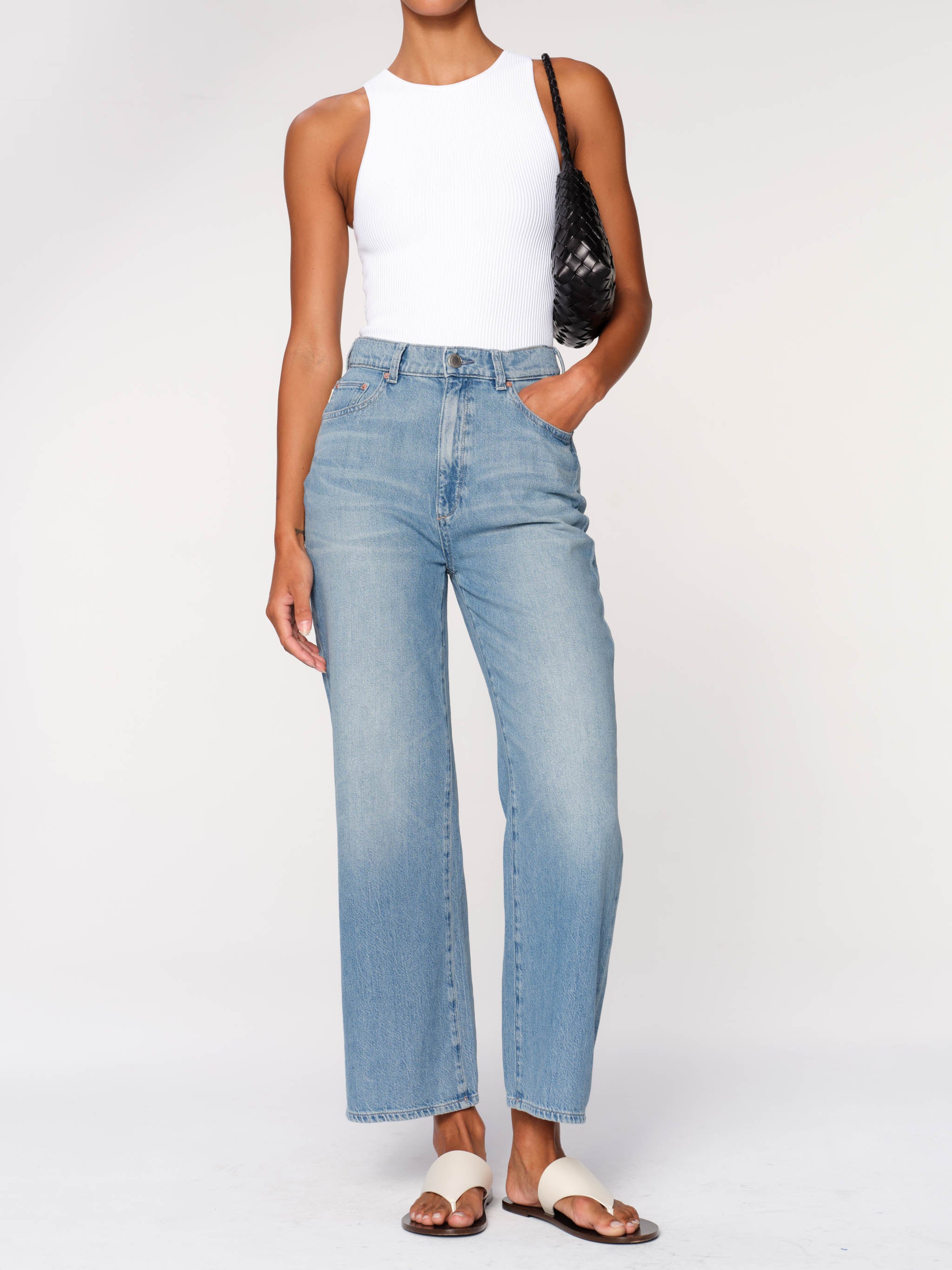 Women's High Rise Wide Leg Blue Ankle Jeans