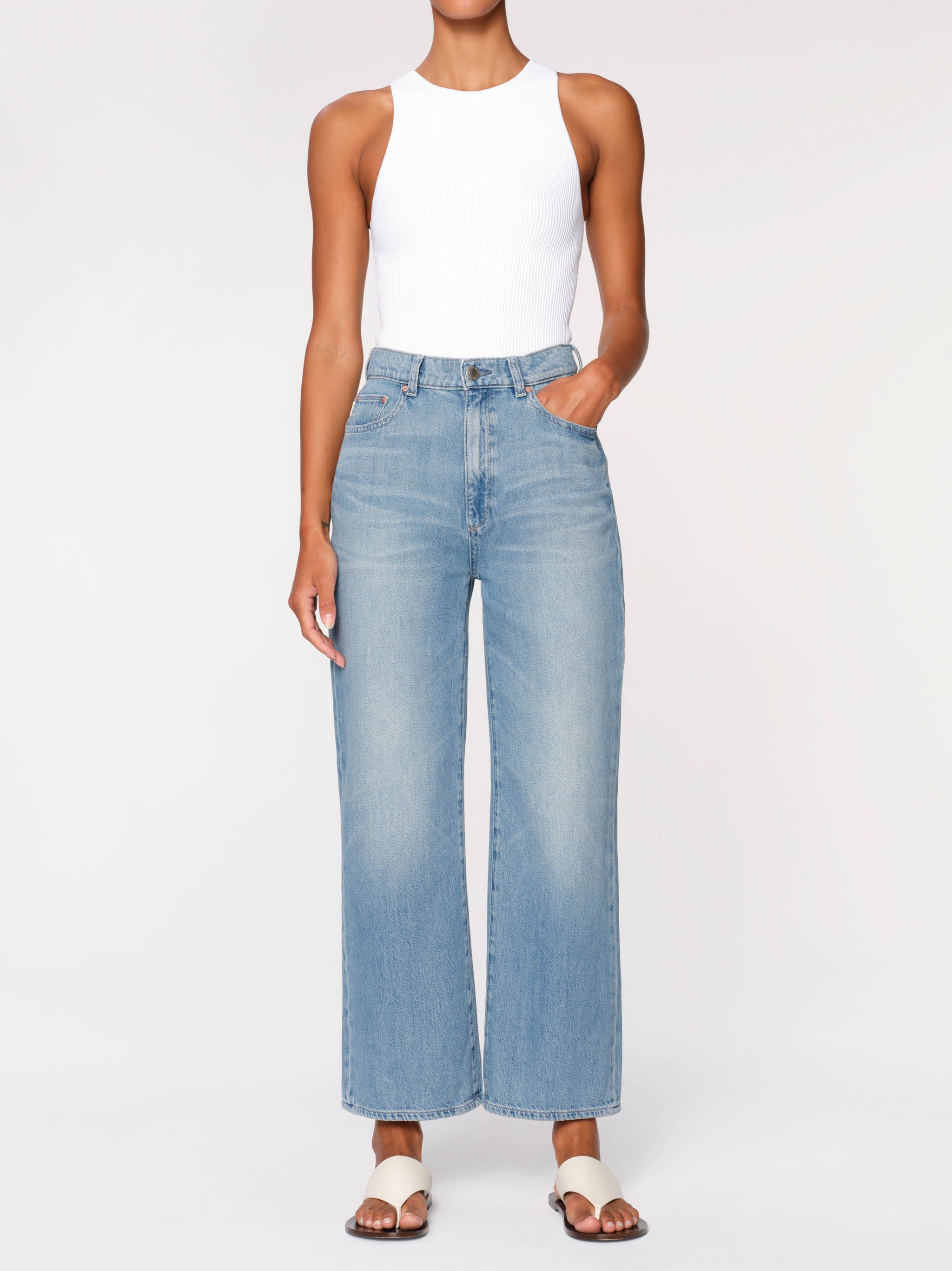 Women's High Rise Wide Leg Blue Ankle Jeans