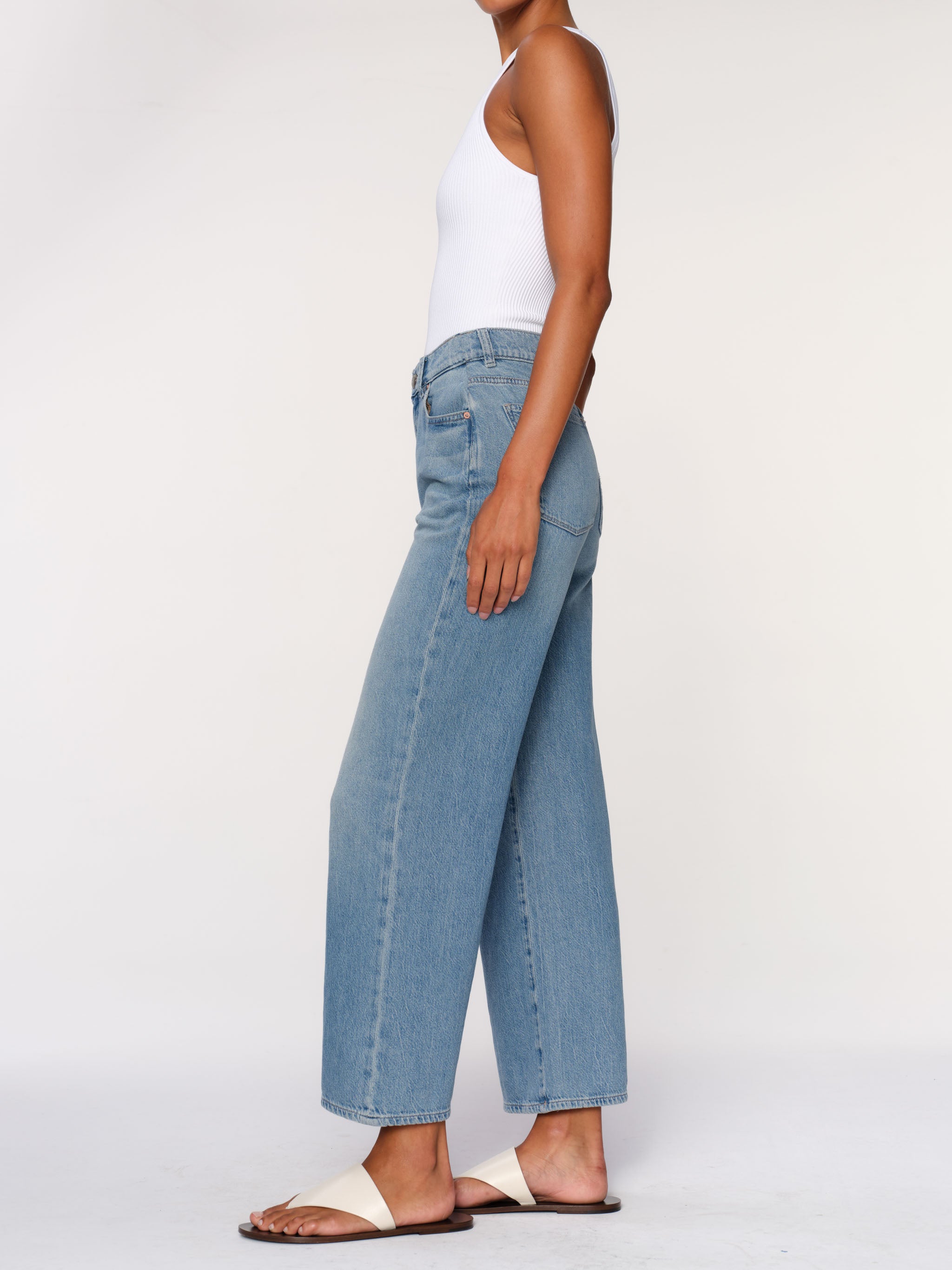 Women's High Rise Wide Leg Blue Ankle Jeans