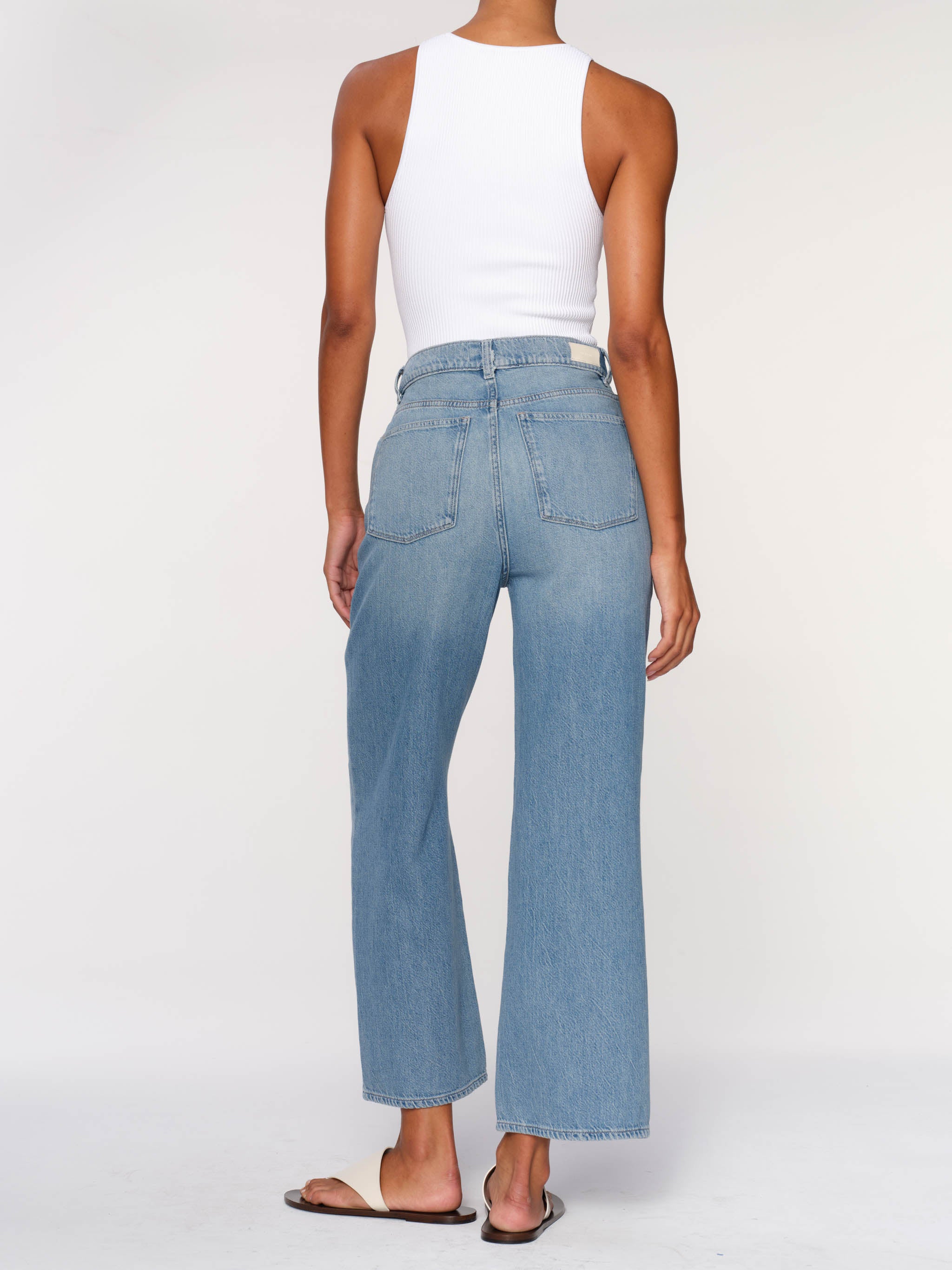 Women's High Rise Wide Leg Blue Ankle Jeans
