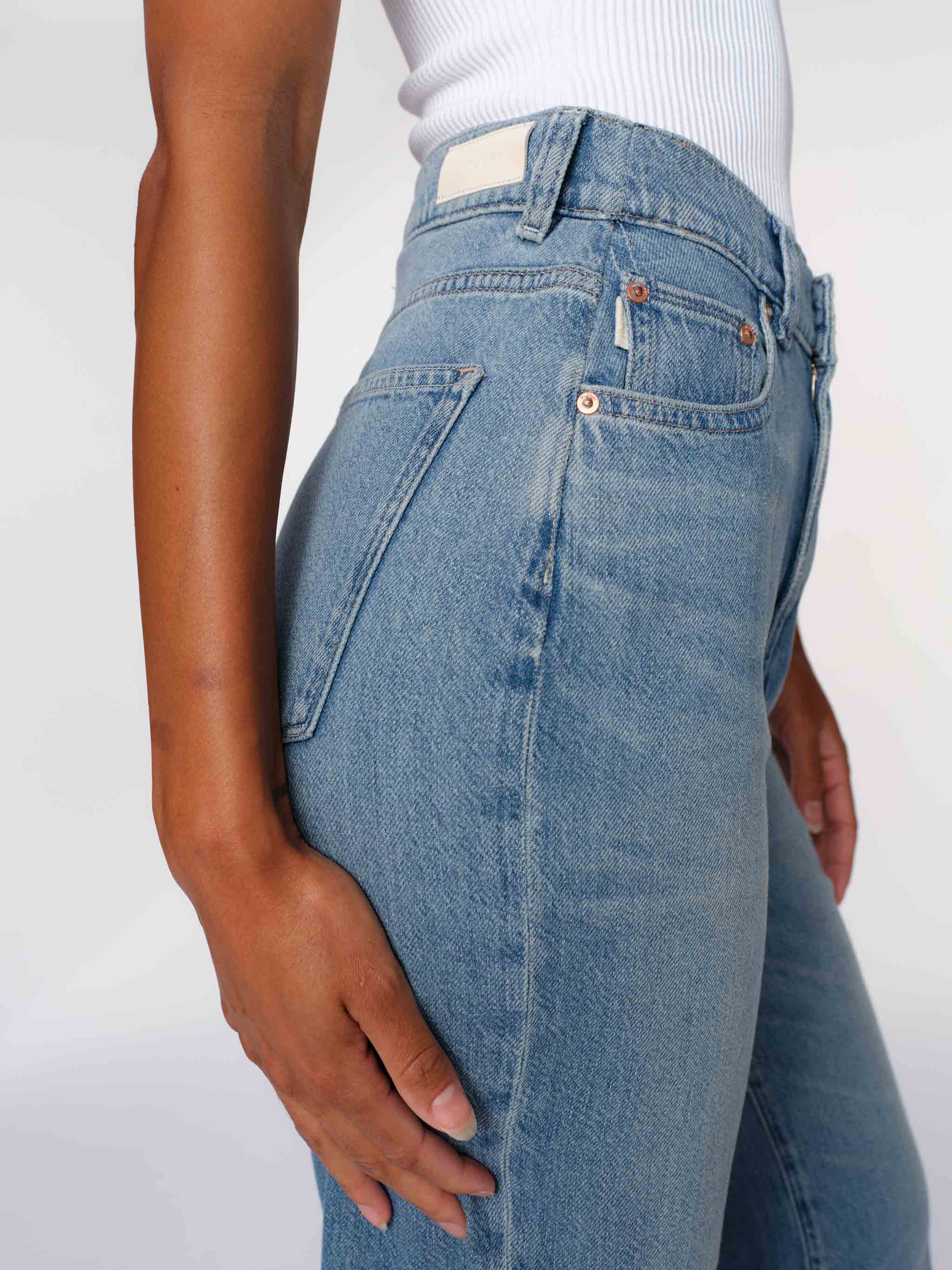 Women's High Rise Wide Leg Blue Ankle Jeans