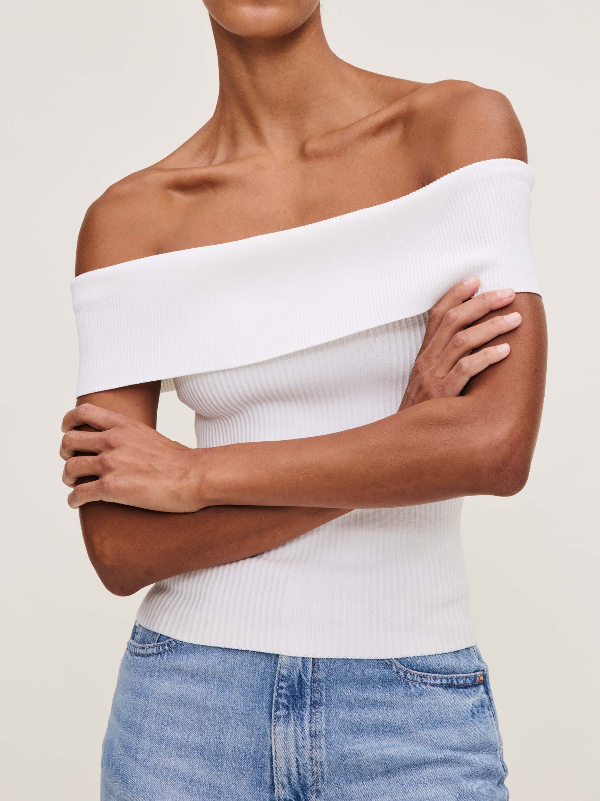 Women's White Off The Shoulder Sculpting Top