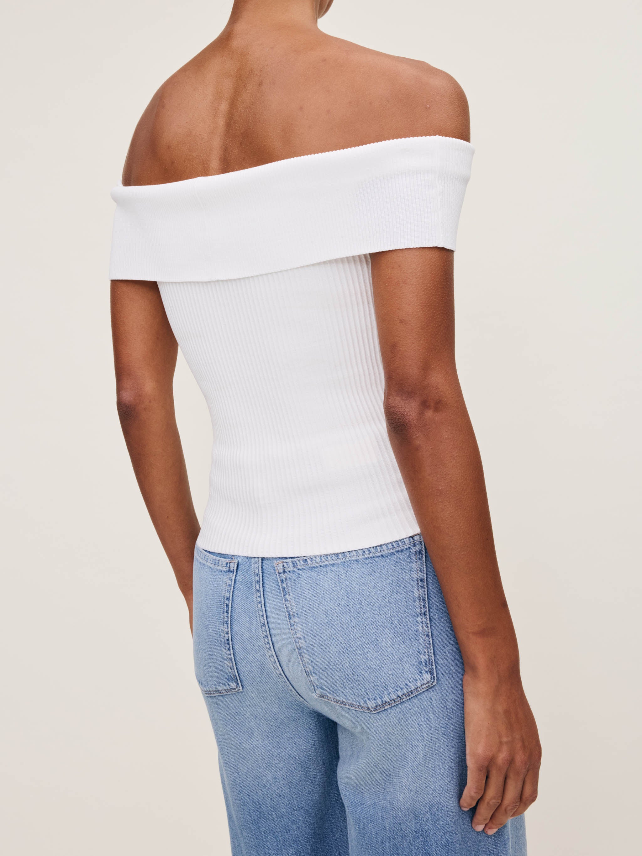 Women's White Off The Shoulder Sculpting Top