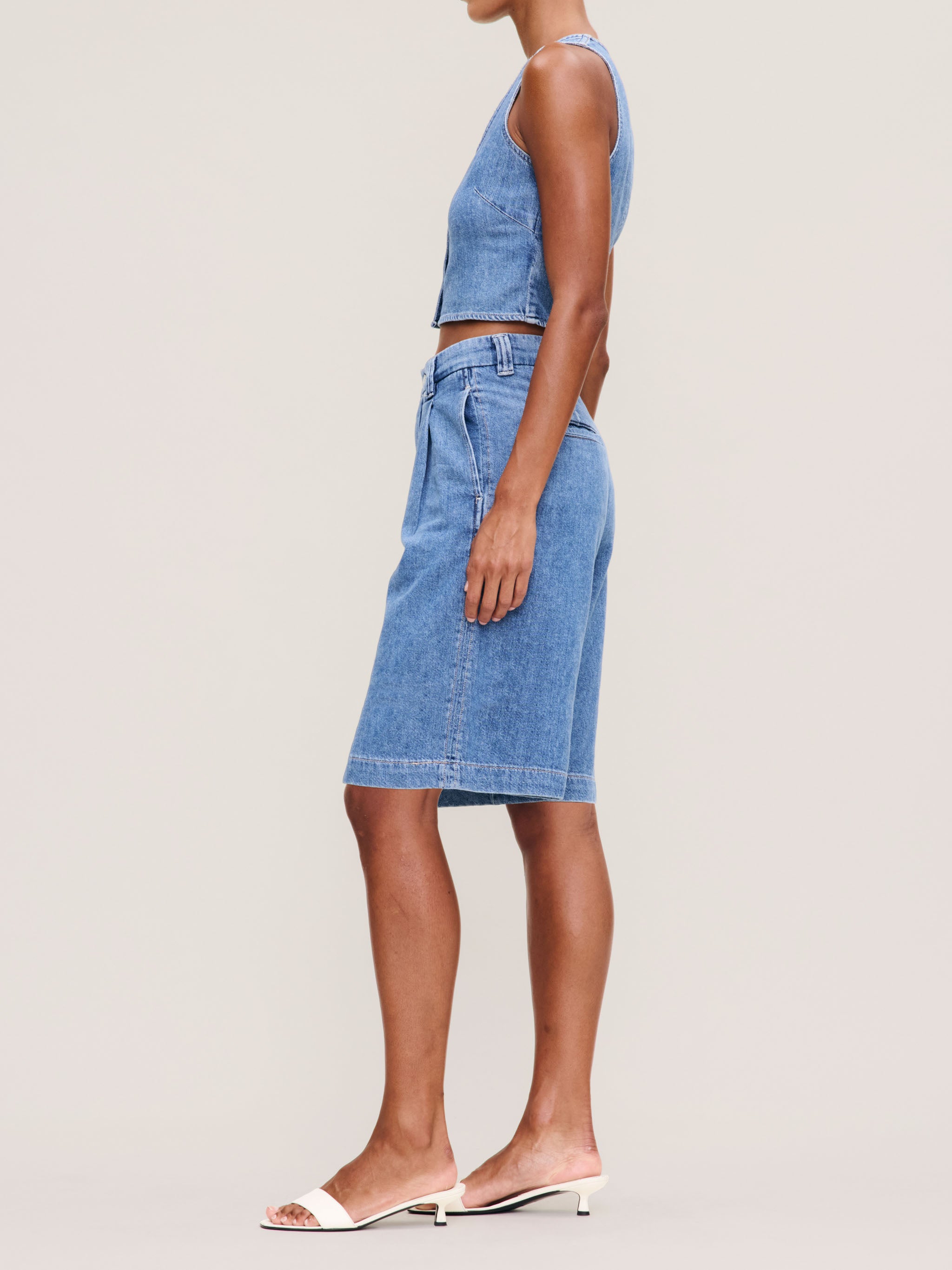 Women's Pleated Blue Jean Shorts