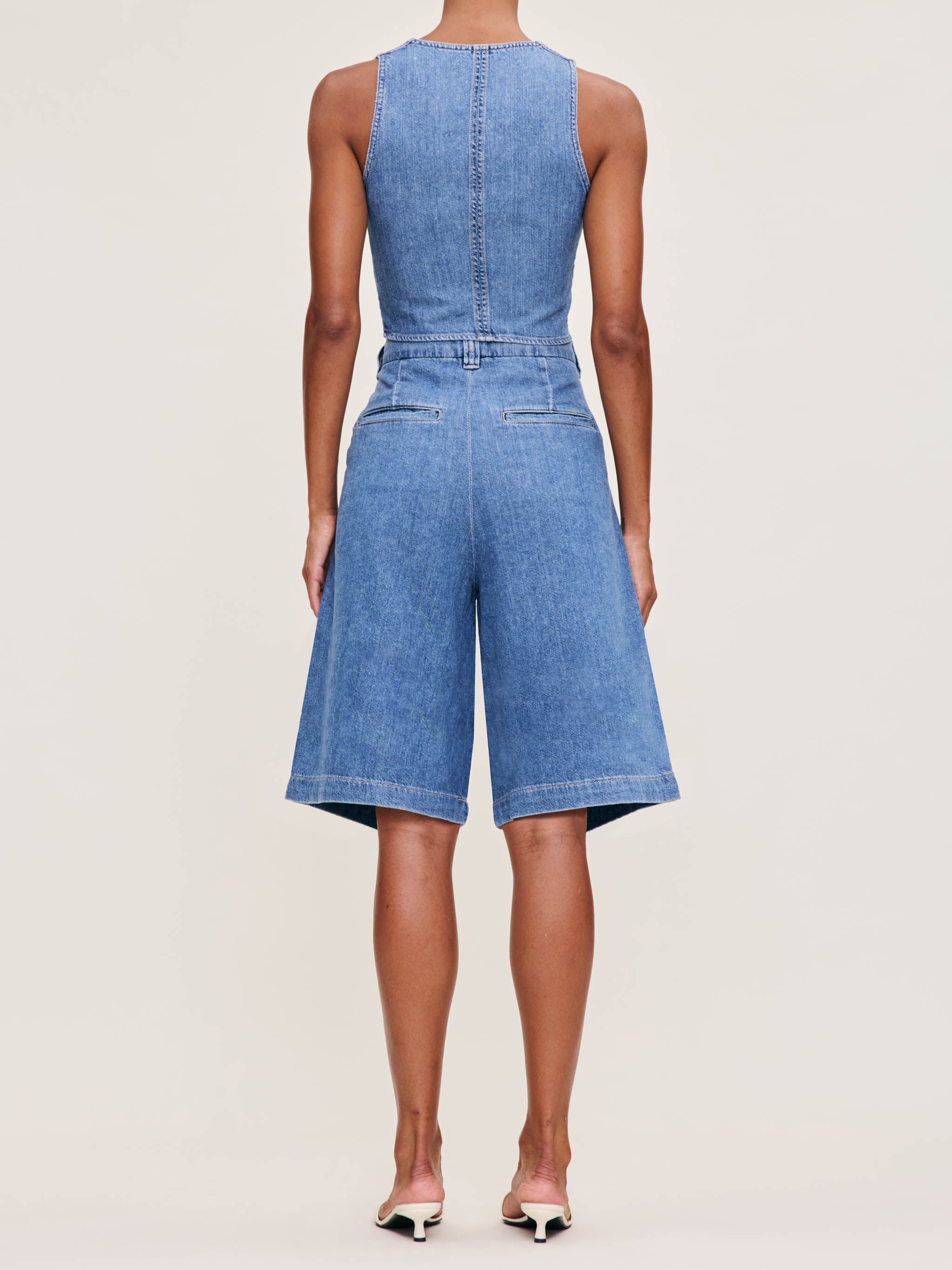 Women's Pleated Blue Jean Shorts