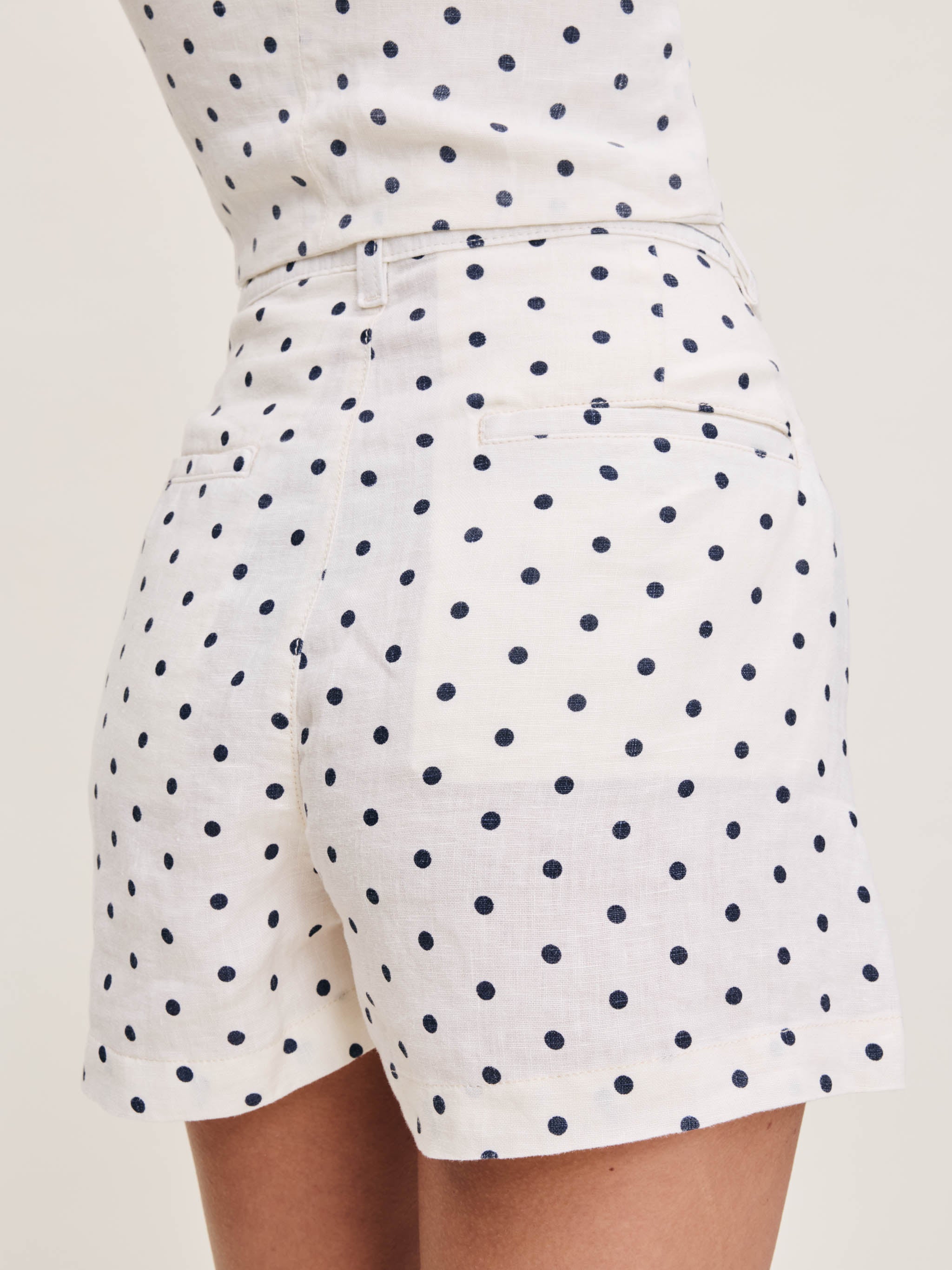 Women's Navy and White Polka Dot Linen Shorts