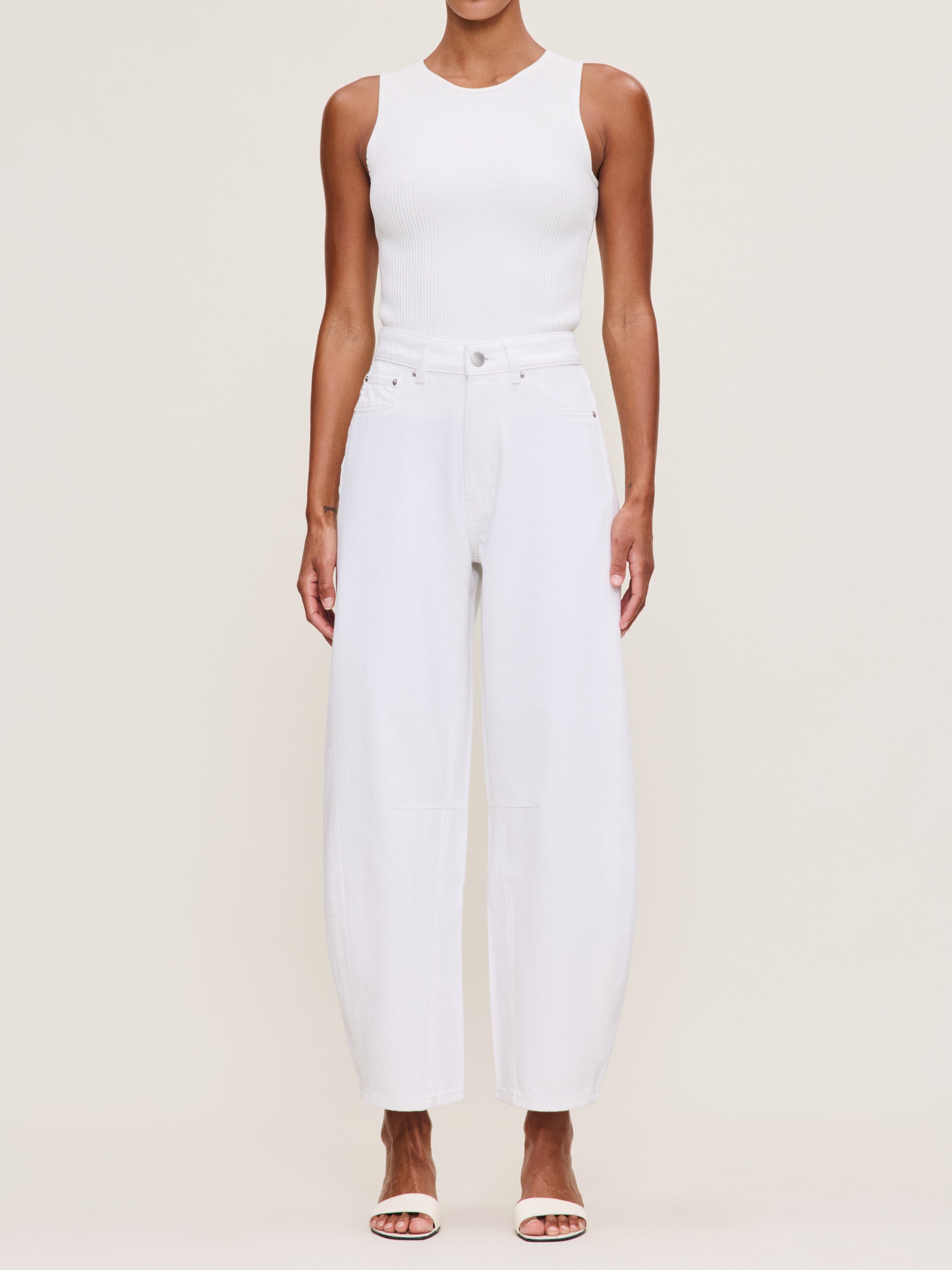 Women's High Rise Barrel Leg White Jeans