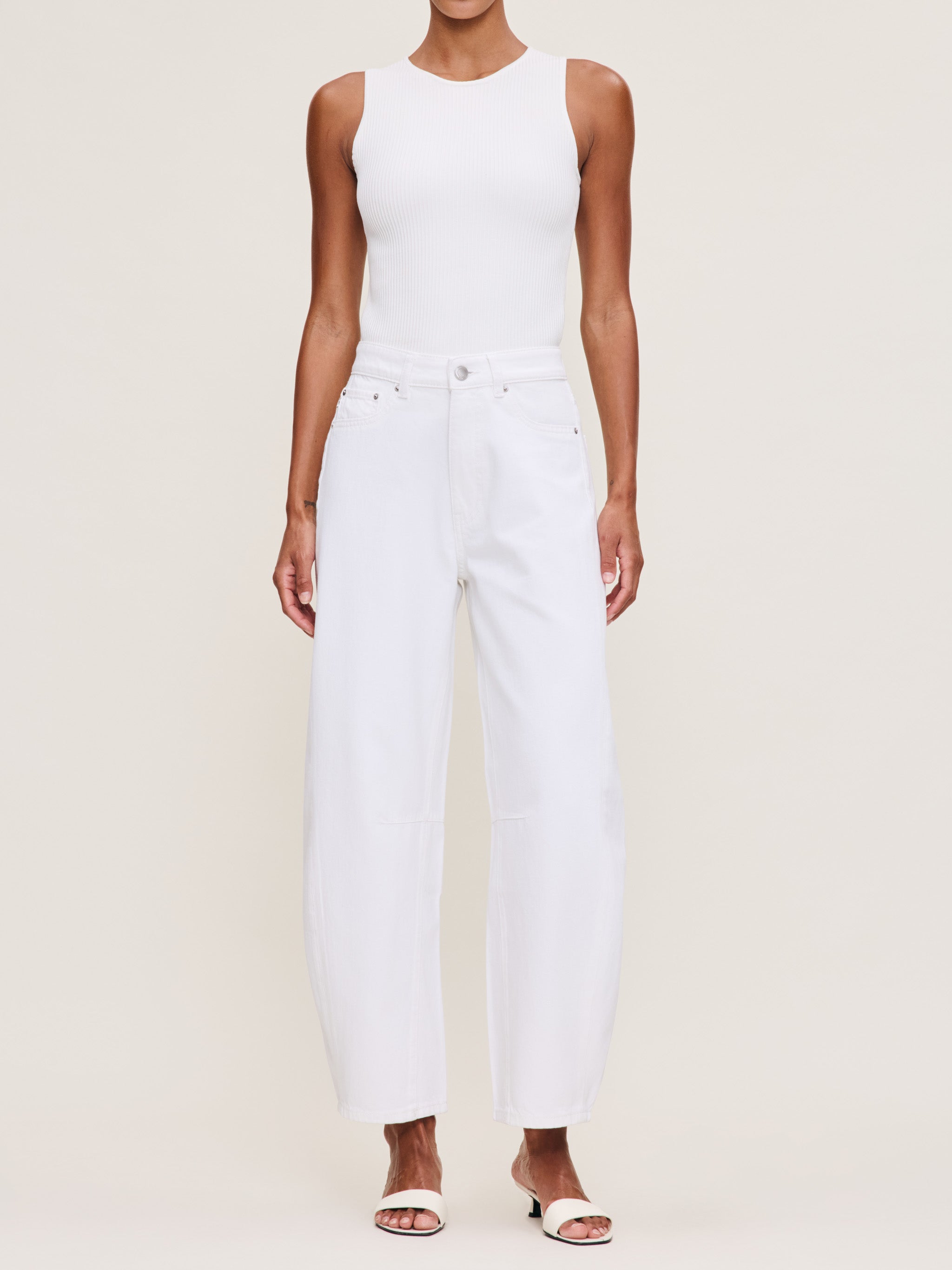 Women's High Rise Barrel Leg White Jeans