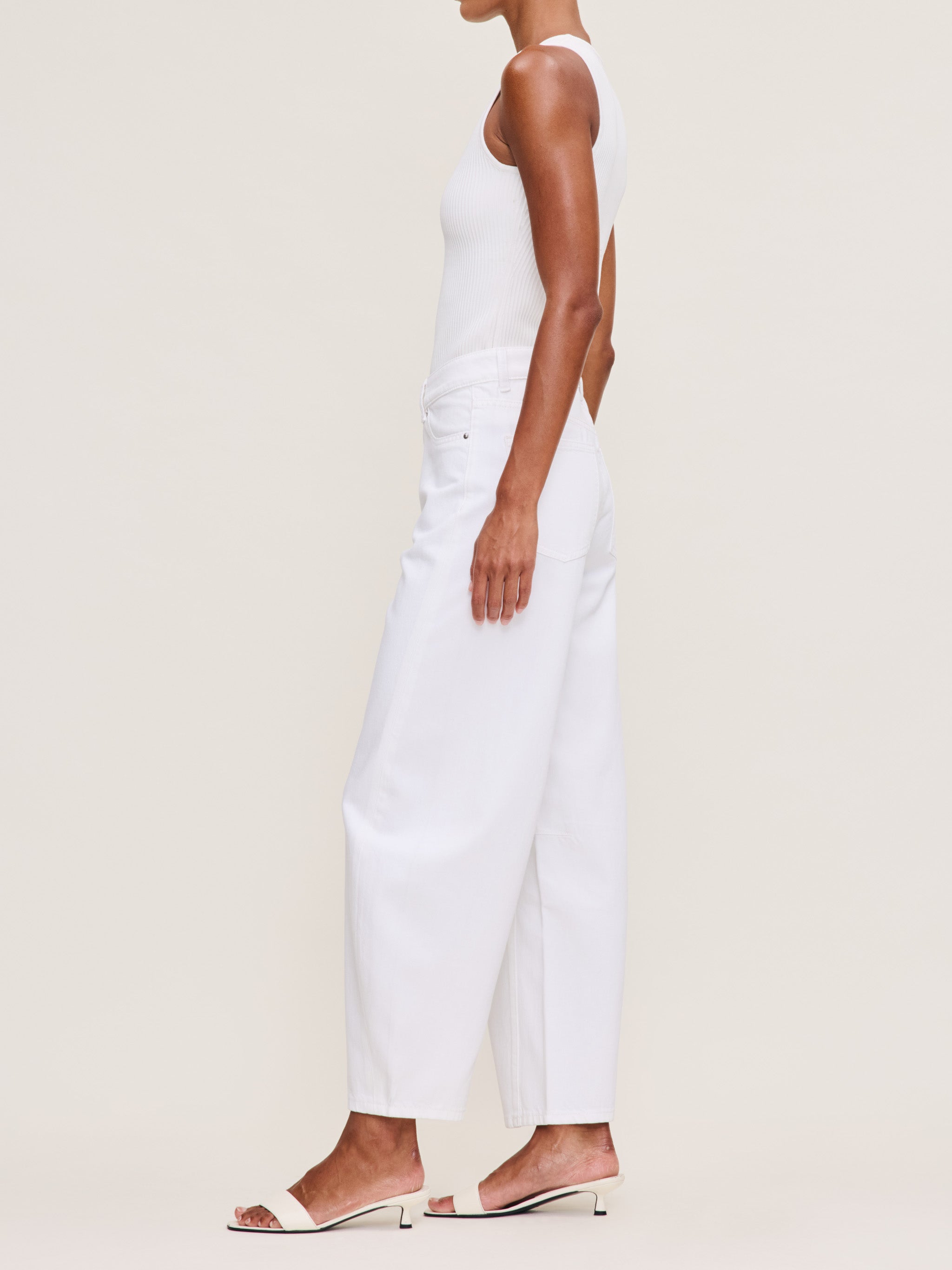 Women's High Rise Barrel Leg White Jeans