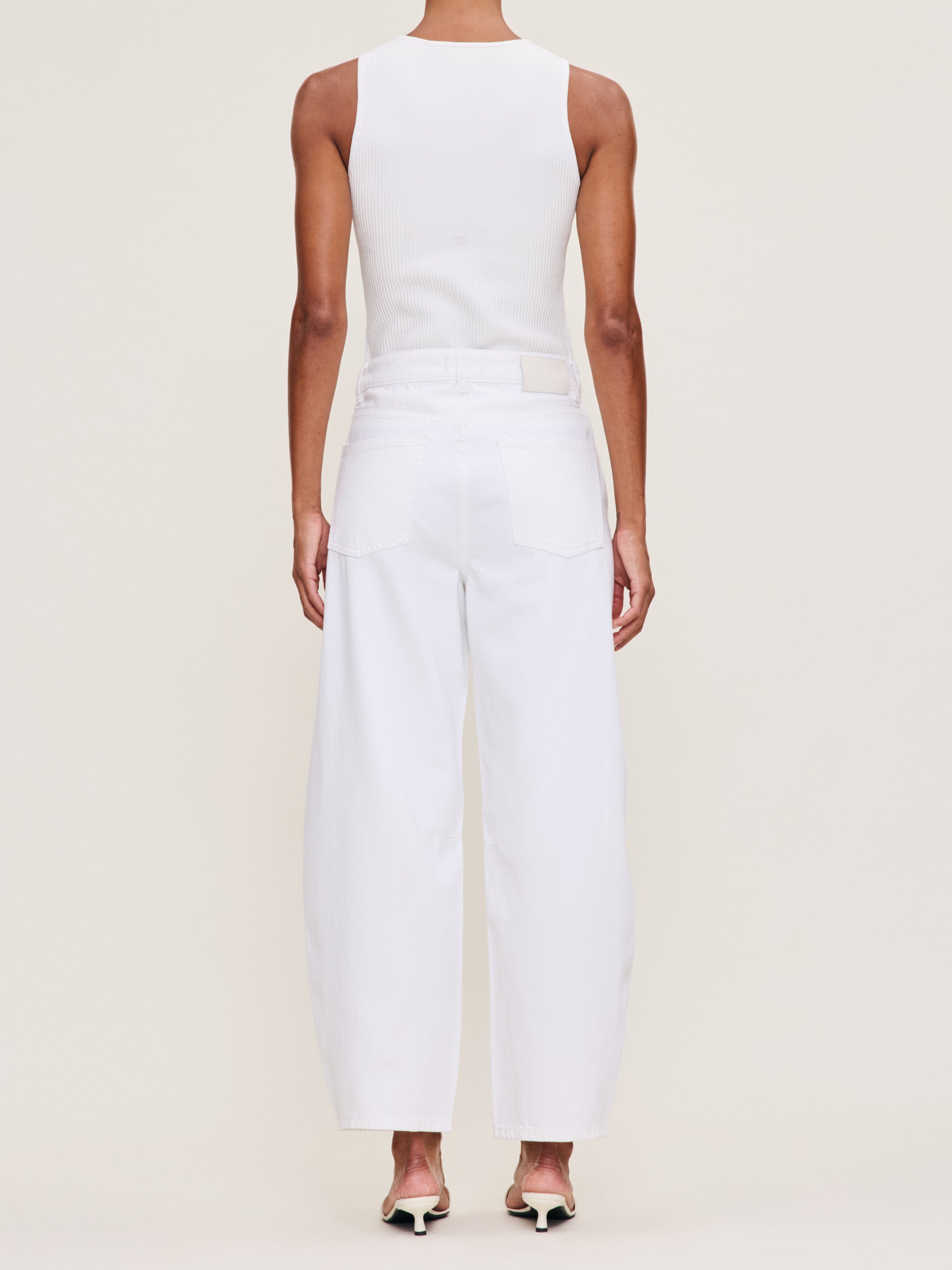 Women's High Rise Barrel Leg White Jeans