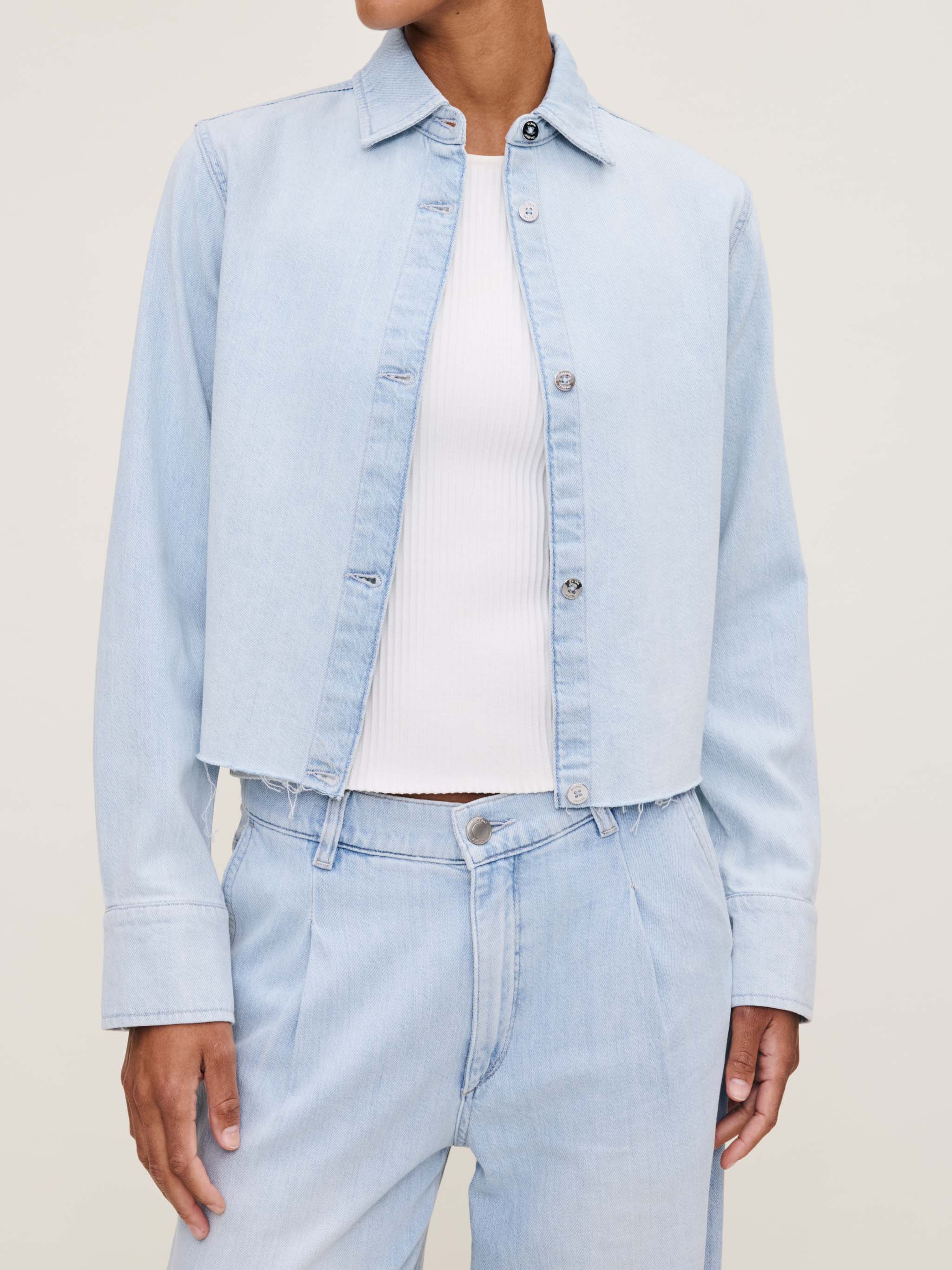 Women's Long Sleeve Blue Denim Button Down Top