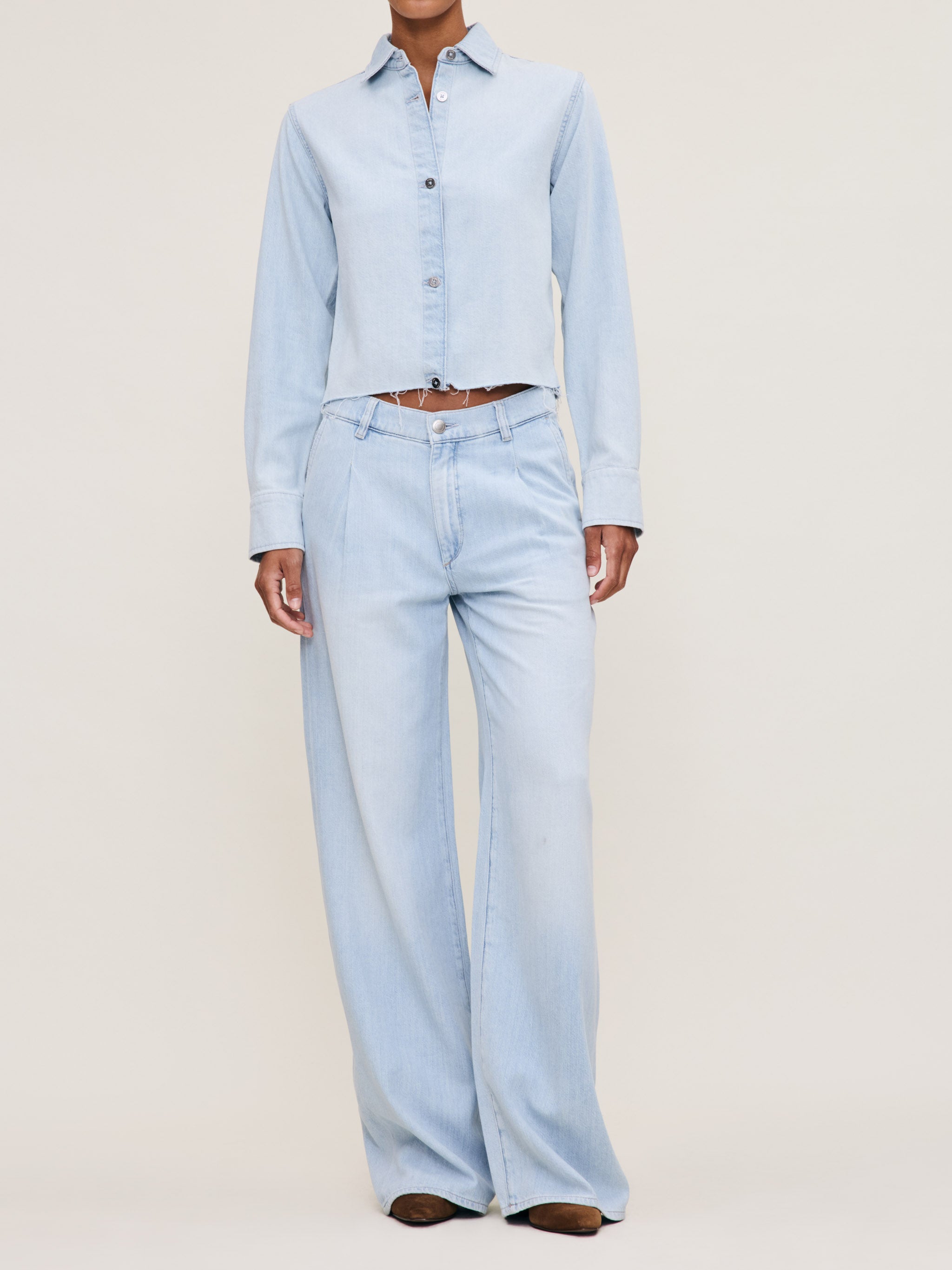 Women's Long Sleeve Blue Denim Button Down Top