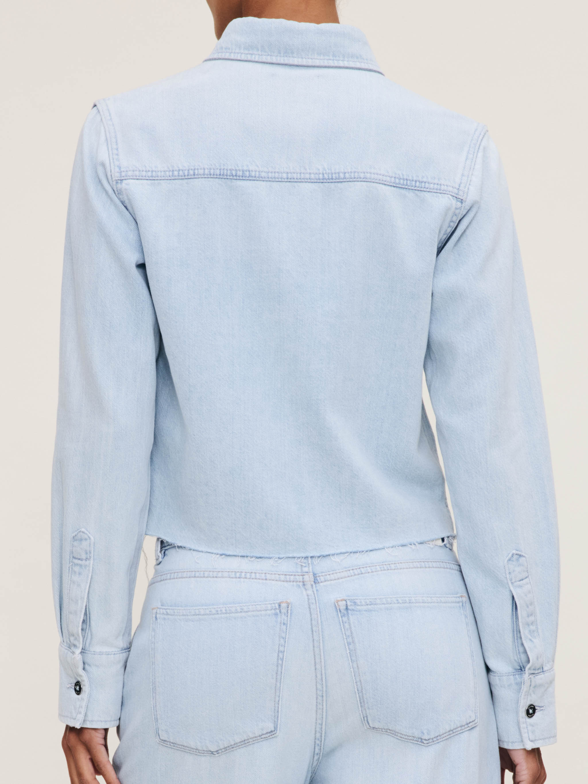 Women's Long Sleeve Blue Denim Button Down Top
