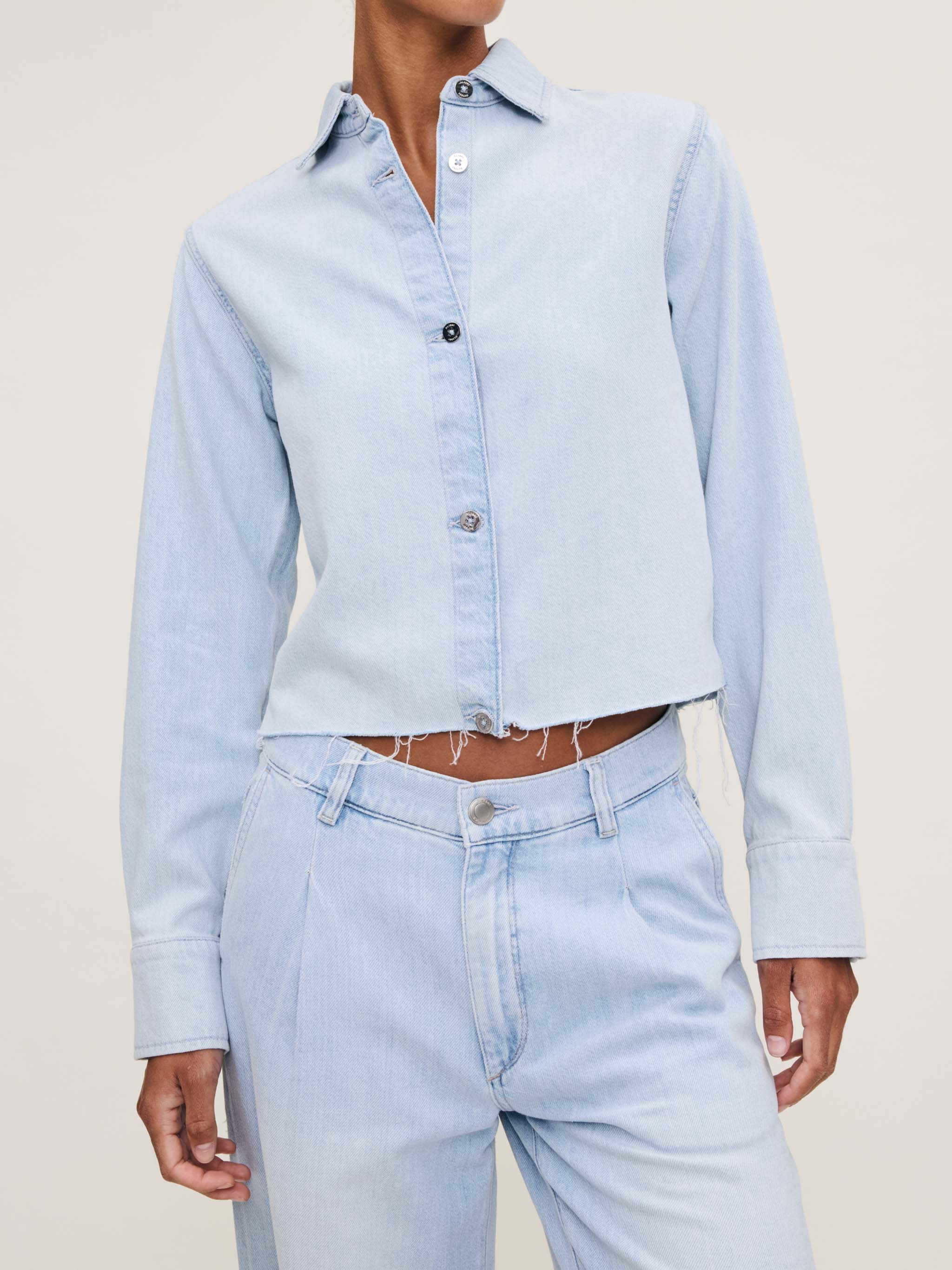 Women's Long Sleeve Blue Denim Button Down Top
