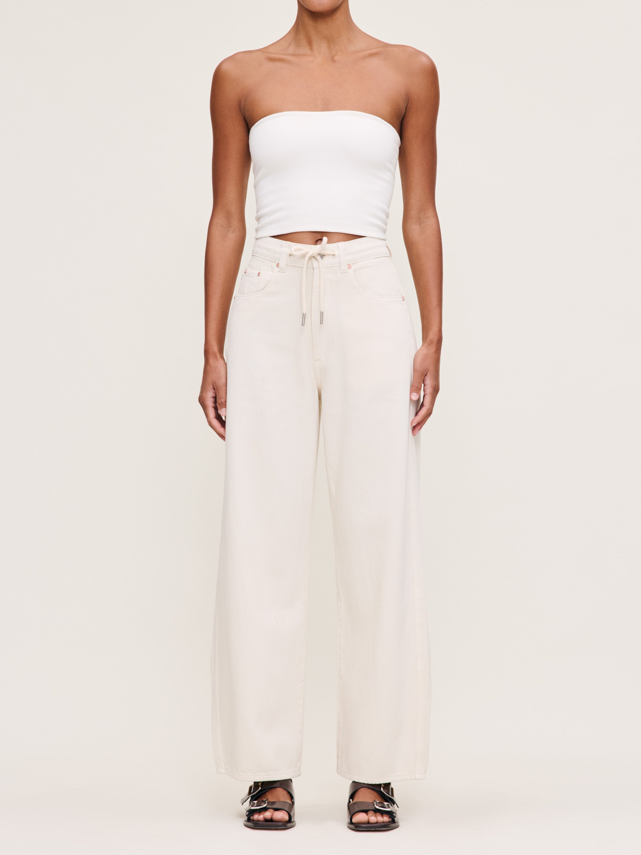 women's barrel white jean