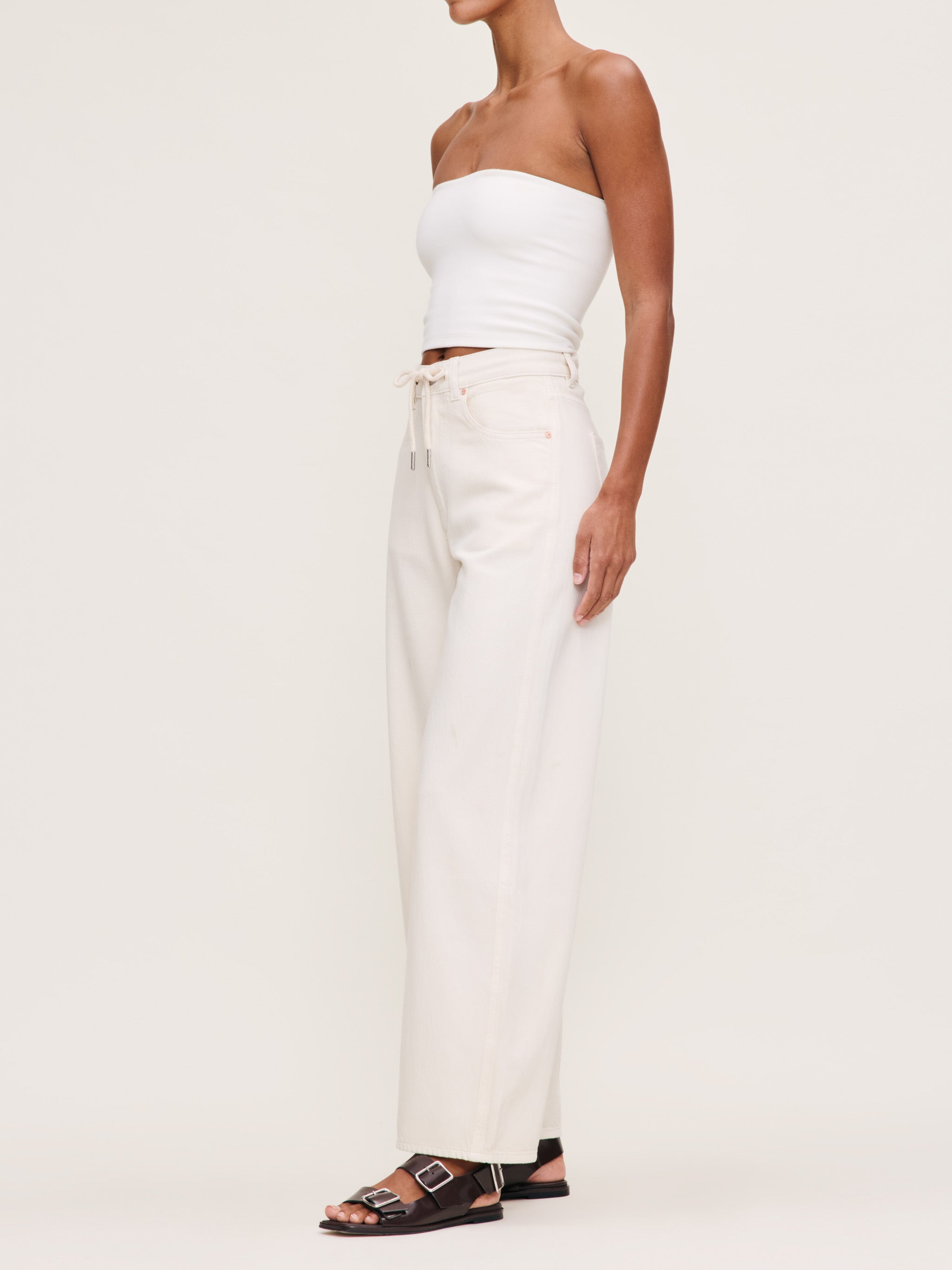 women's barrel white jean