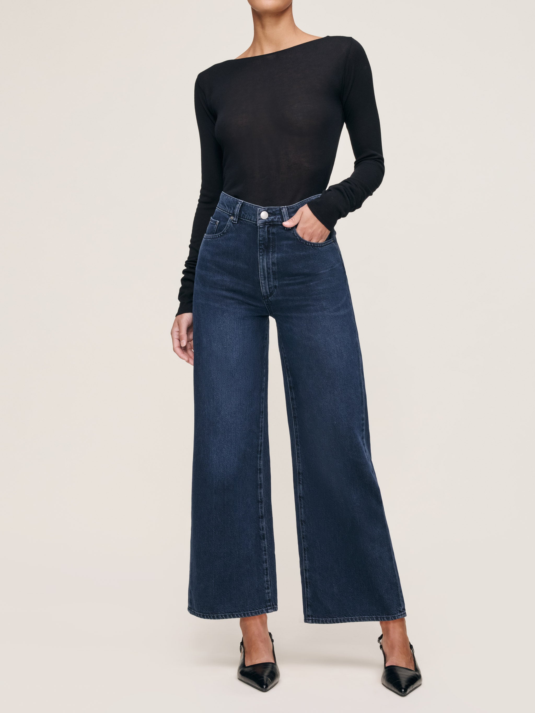 women's wide leg blue jean
