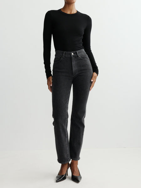 Halle Straight Petite Sculpting Jeans - Washed Black High Rise