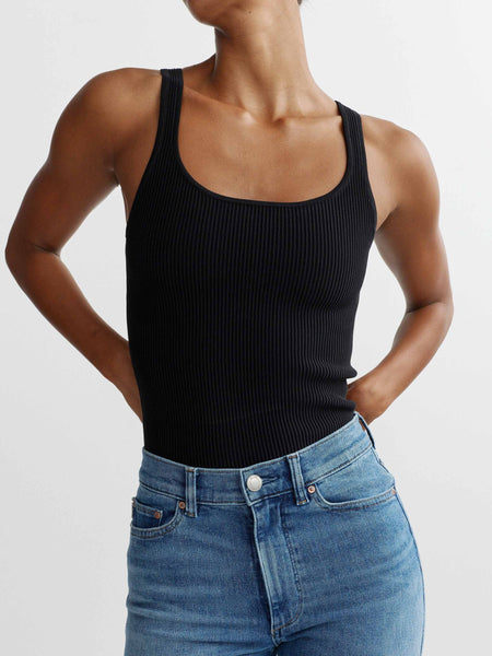 Scoop Neck Tank Instasculpt™ Rib | Black | DL1961 Premium Denim