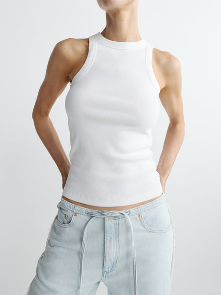 High Neck Ribbed Tank in White - Cotton Rib | DL1961 | DL1961