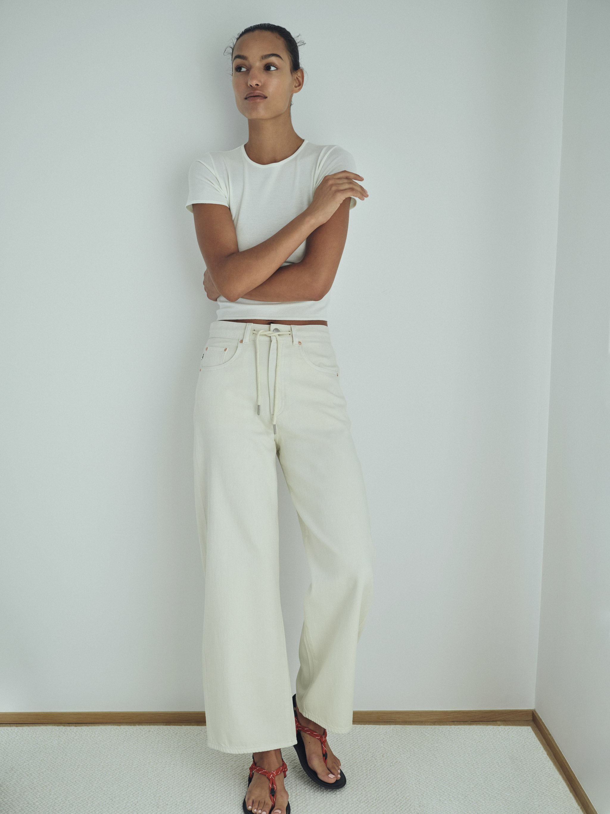 women's barrel white jean