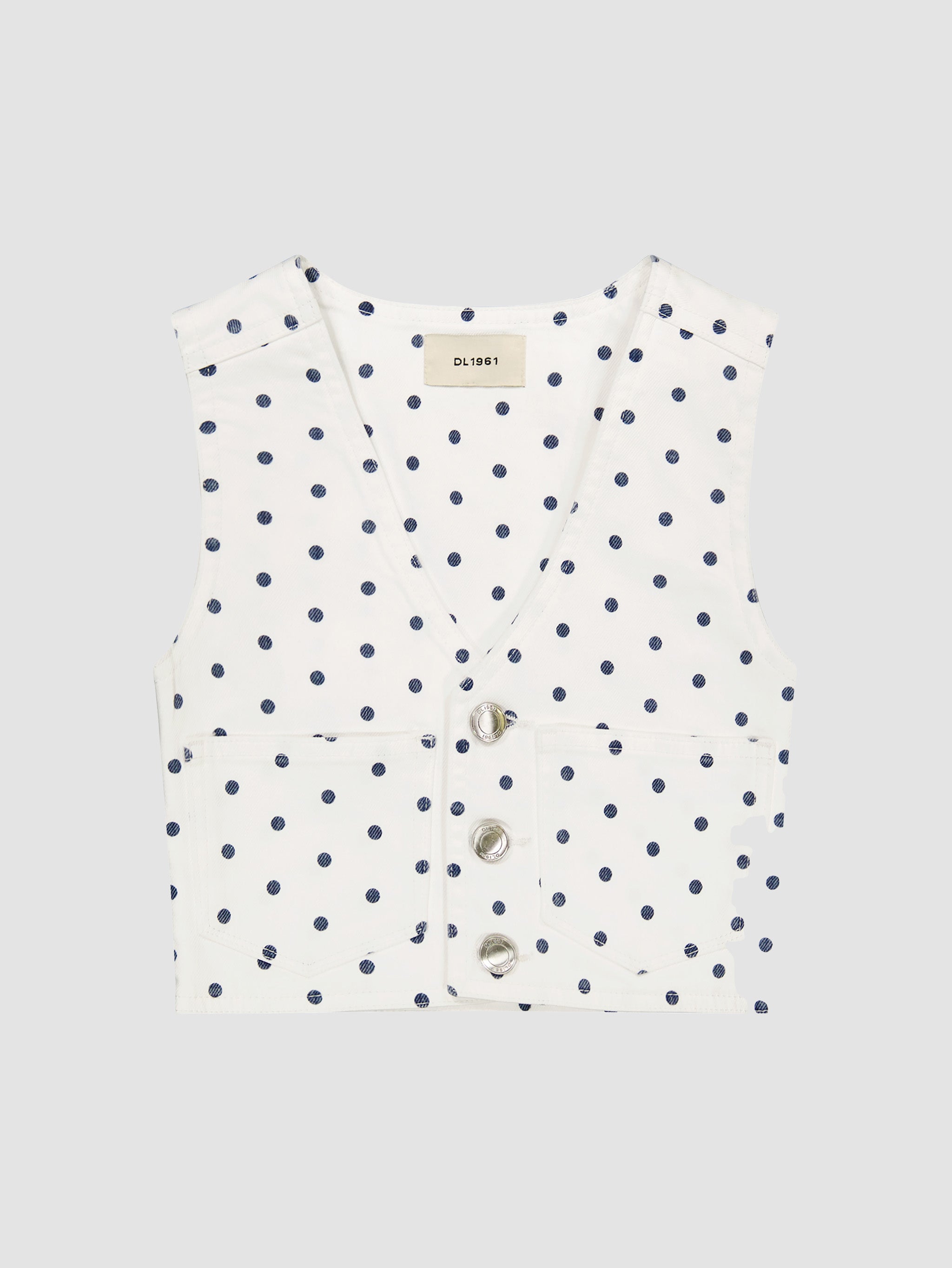 Girls' Blue and White Polka Dot Denim Top