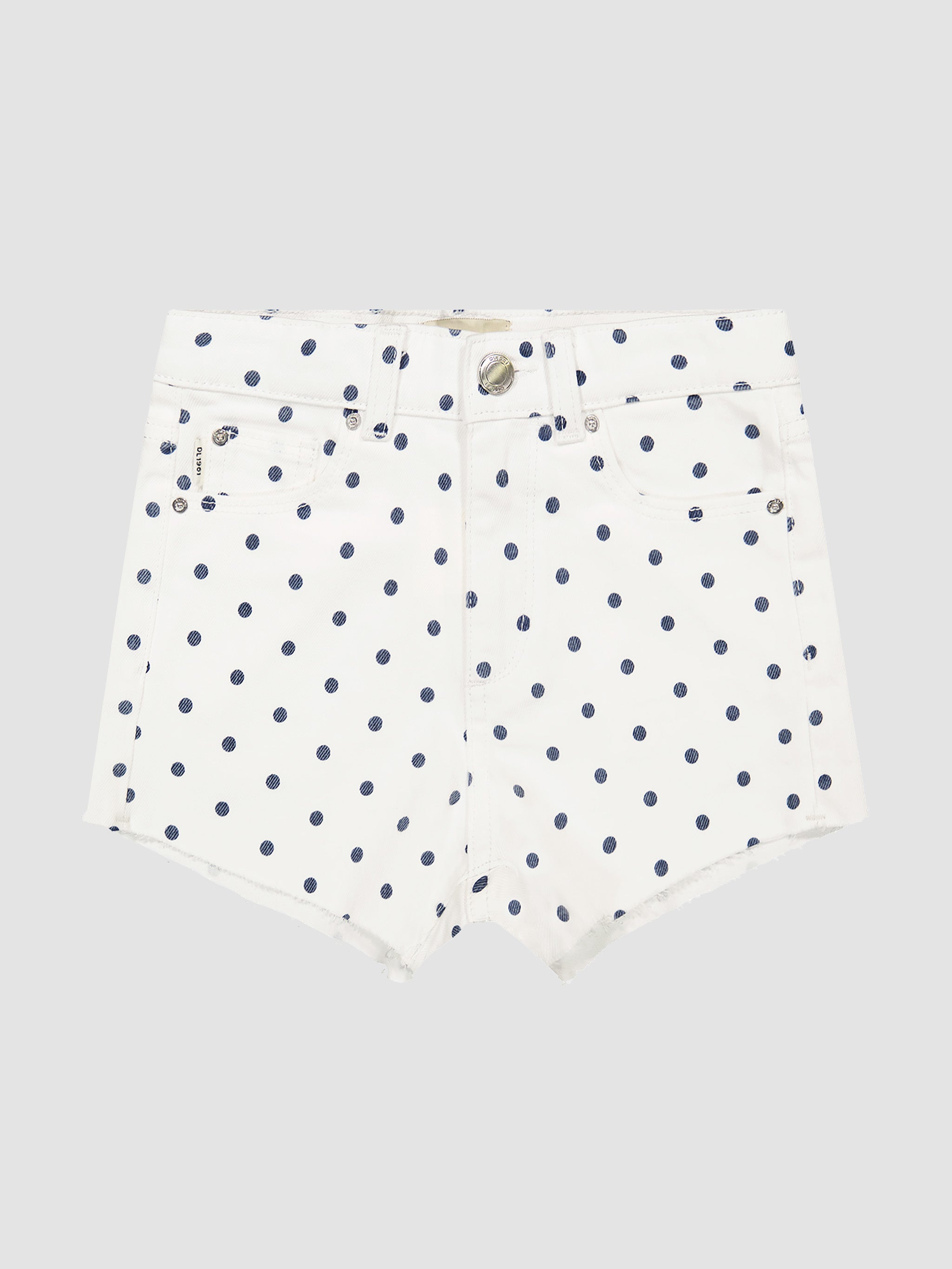 Girl's Blue and White Polka Dot Cuttoff Denim Shorts