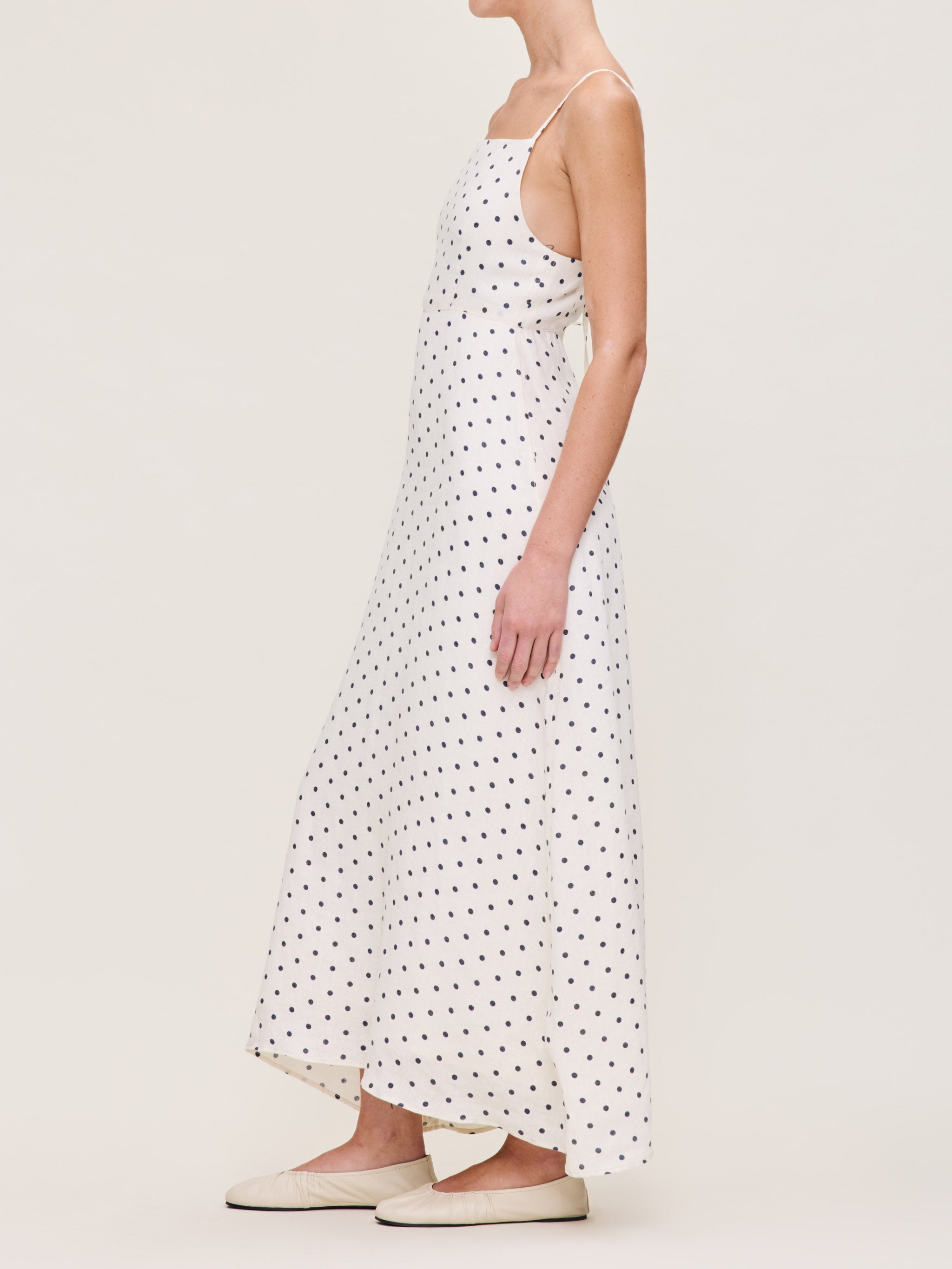 Women's Blue and White Polka Dot Linen Dress