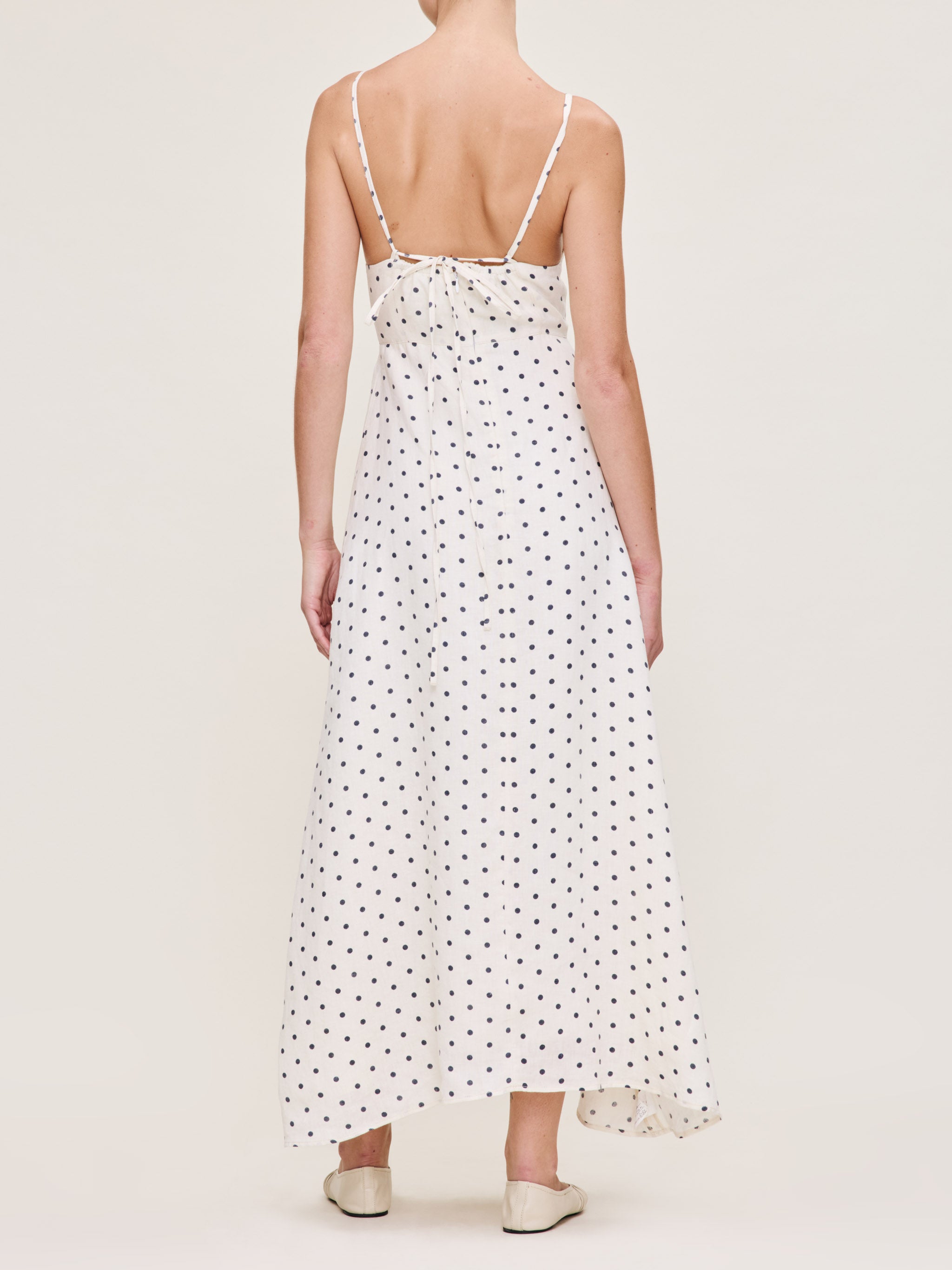 Women's Blue and White Polka Dot Linen Dress