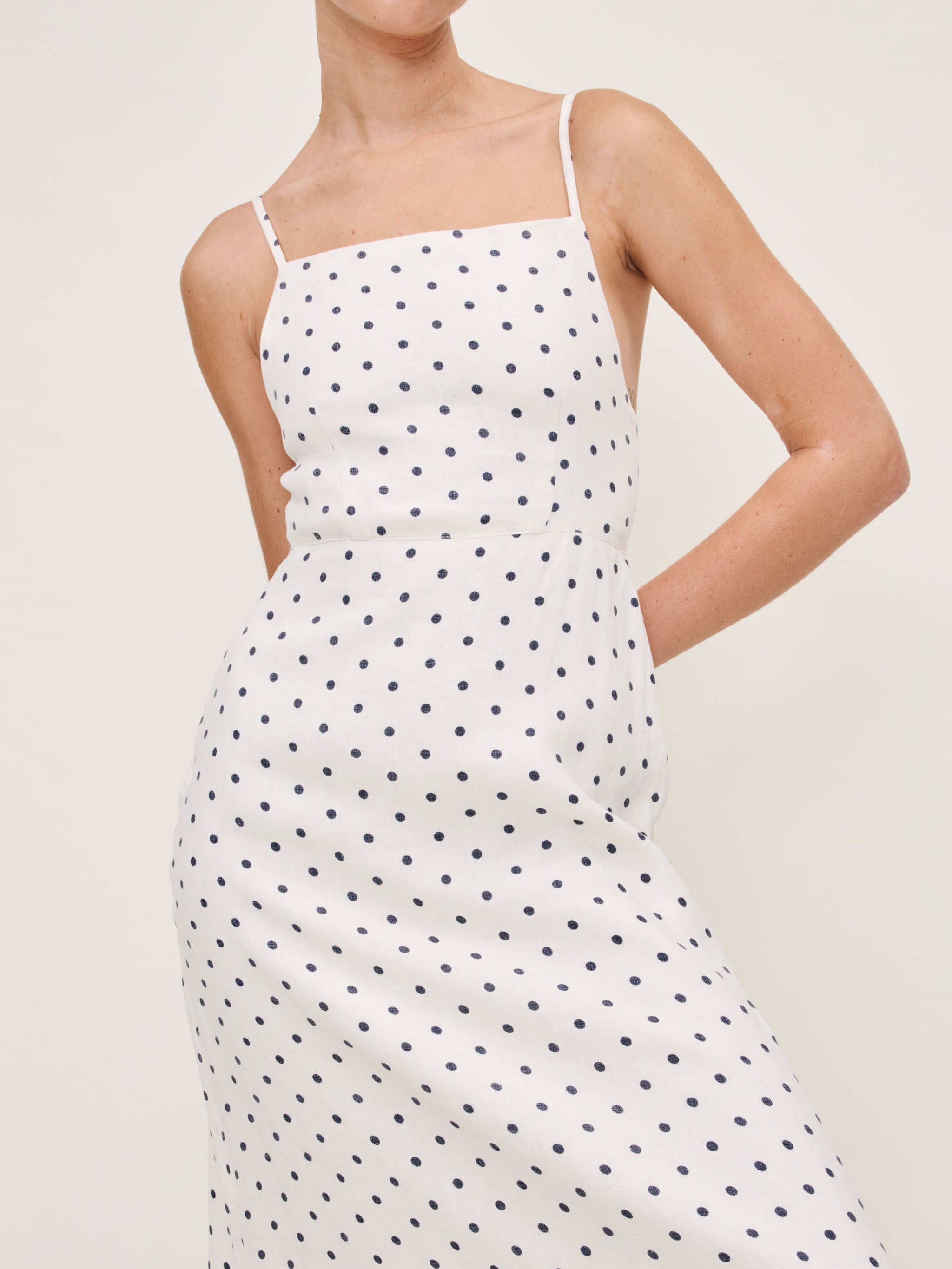 Women's Blue and White Polka Dot Linen Dress