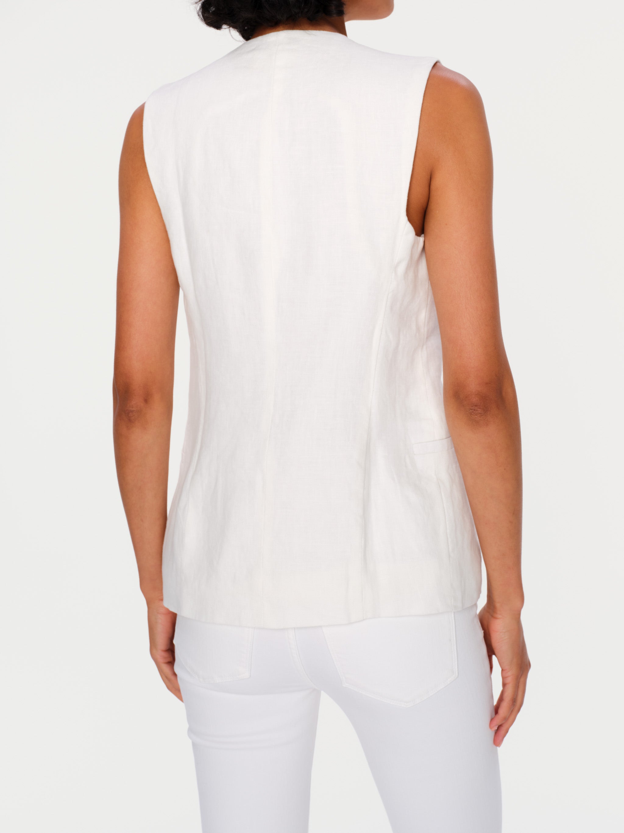 Women's White Linen Vest Top