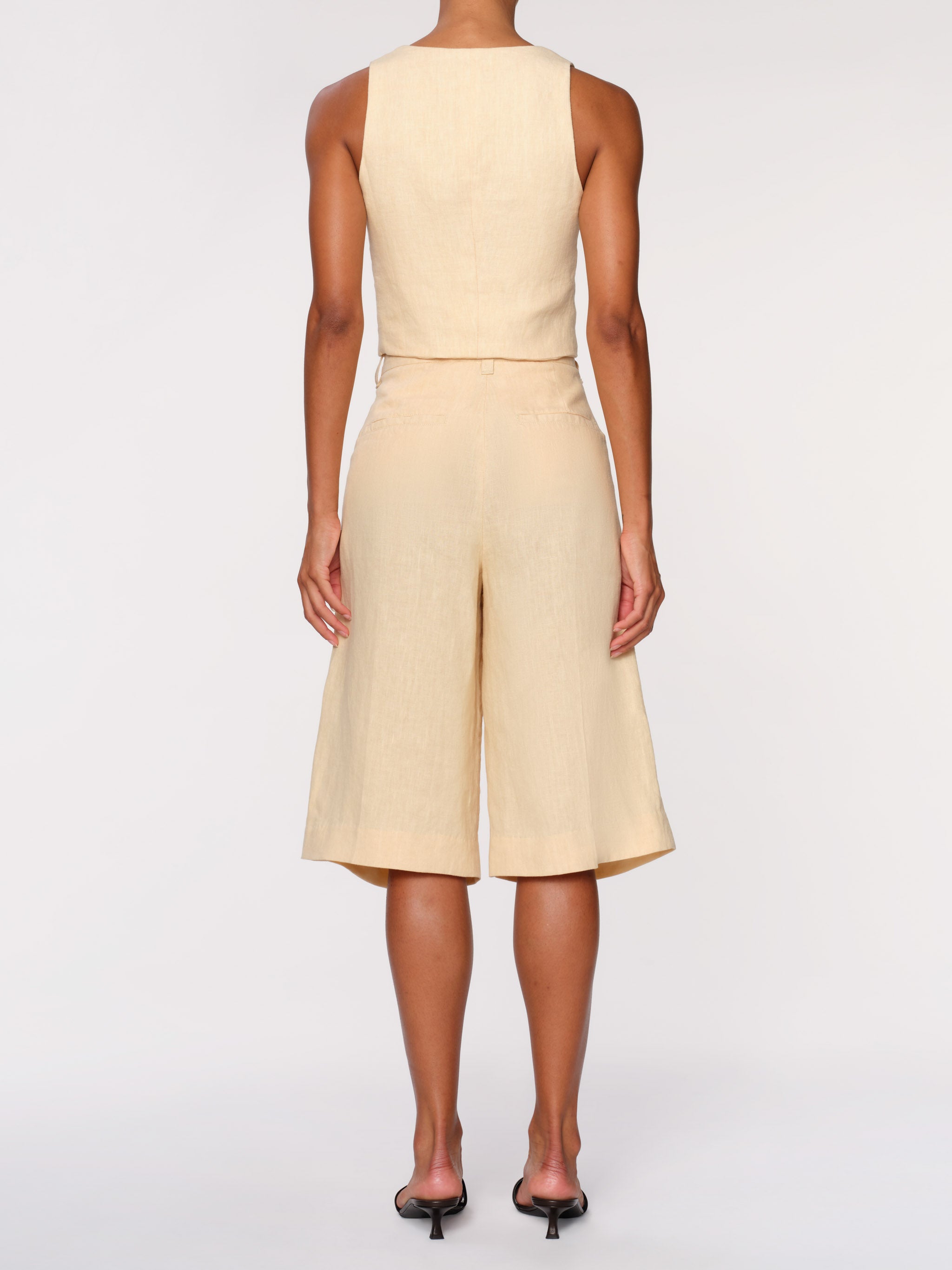 Women's Yellow Linen Cropped Tank Top