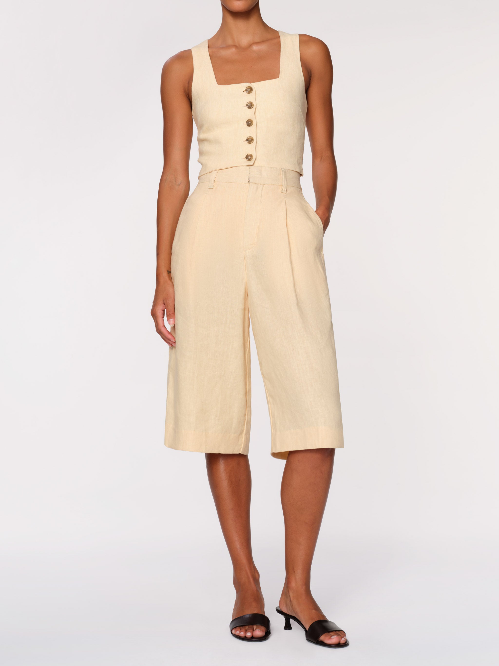Women's Yellow Linen Cropped Tank Top
