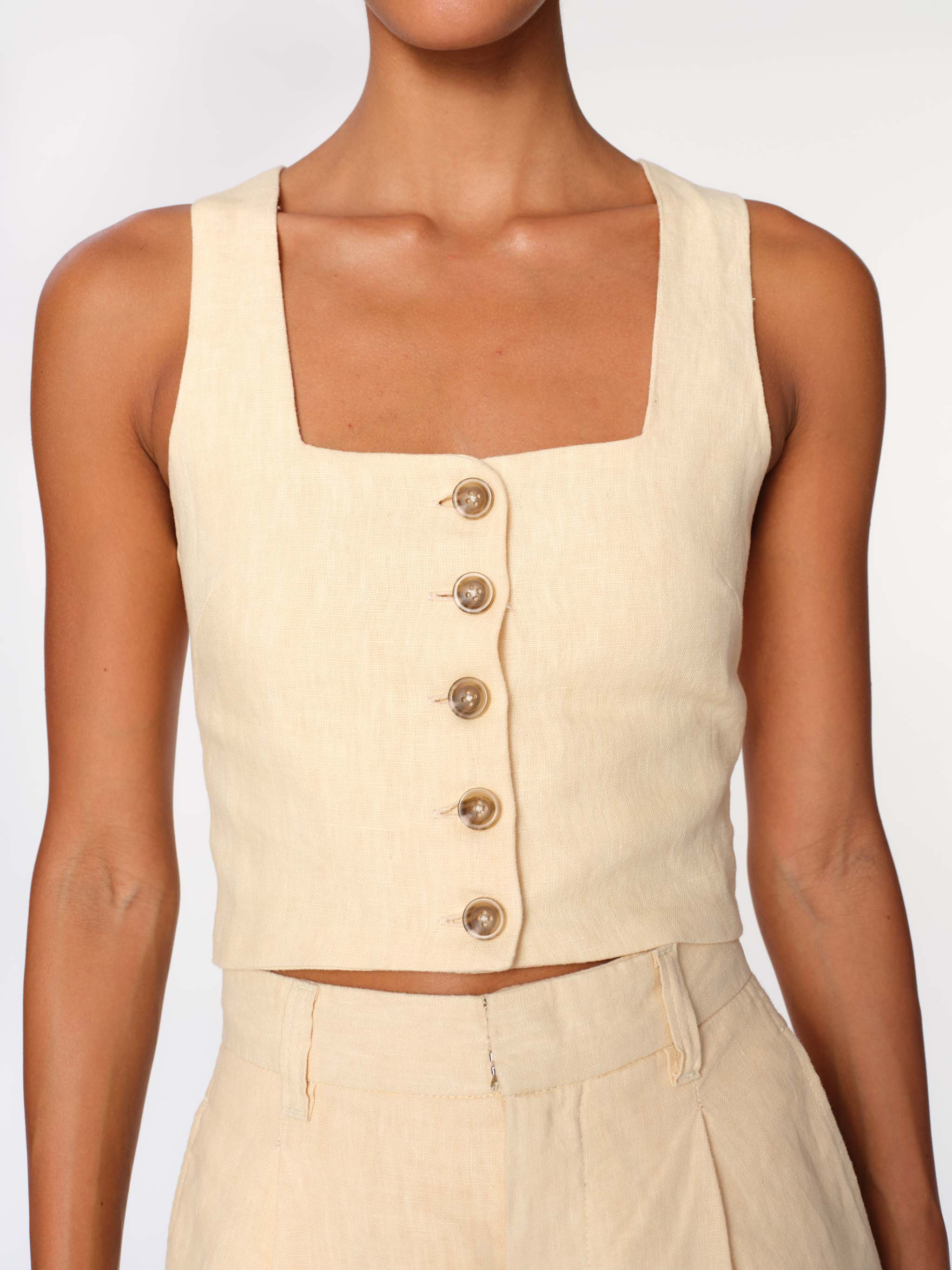 Women's Yellow Linen Cropped Tank Top