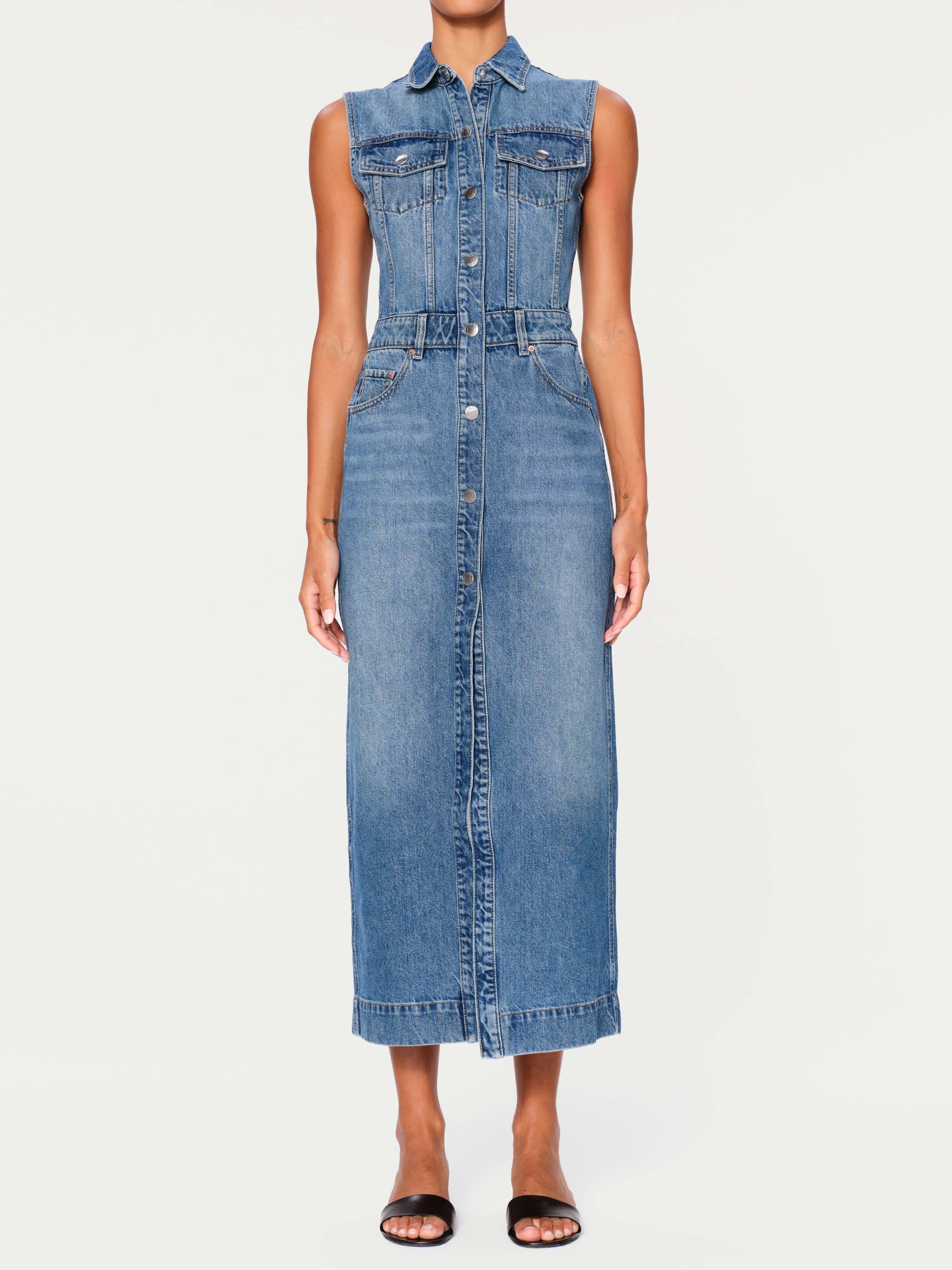 Women's Blue Denim Maxi Vest Dress